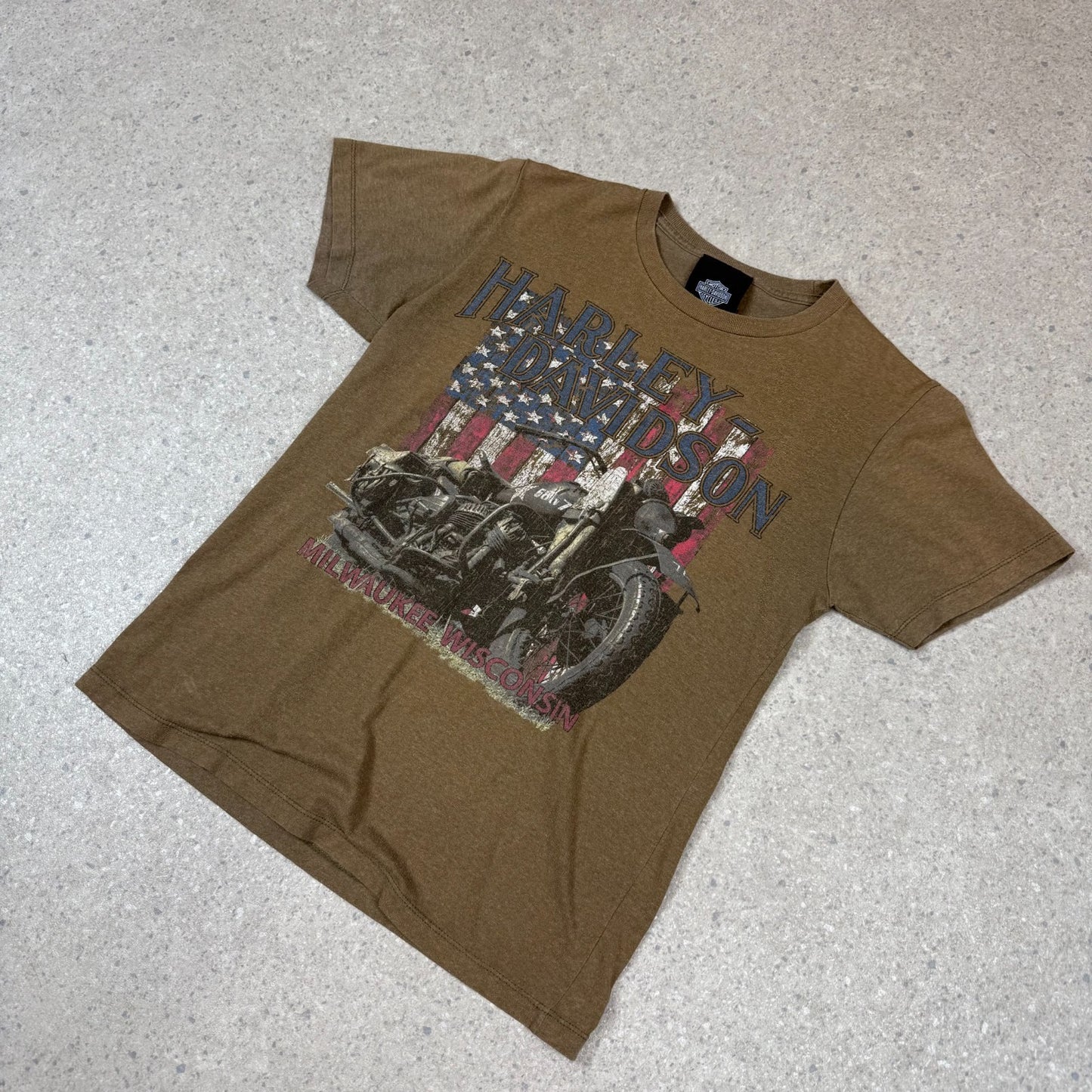 Harley Davidson Museum T Shirt XS Small Brown Colourway Milwaukee Vintage