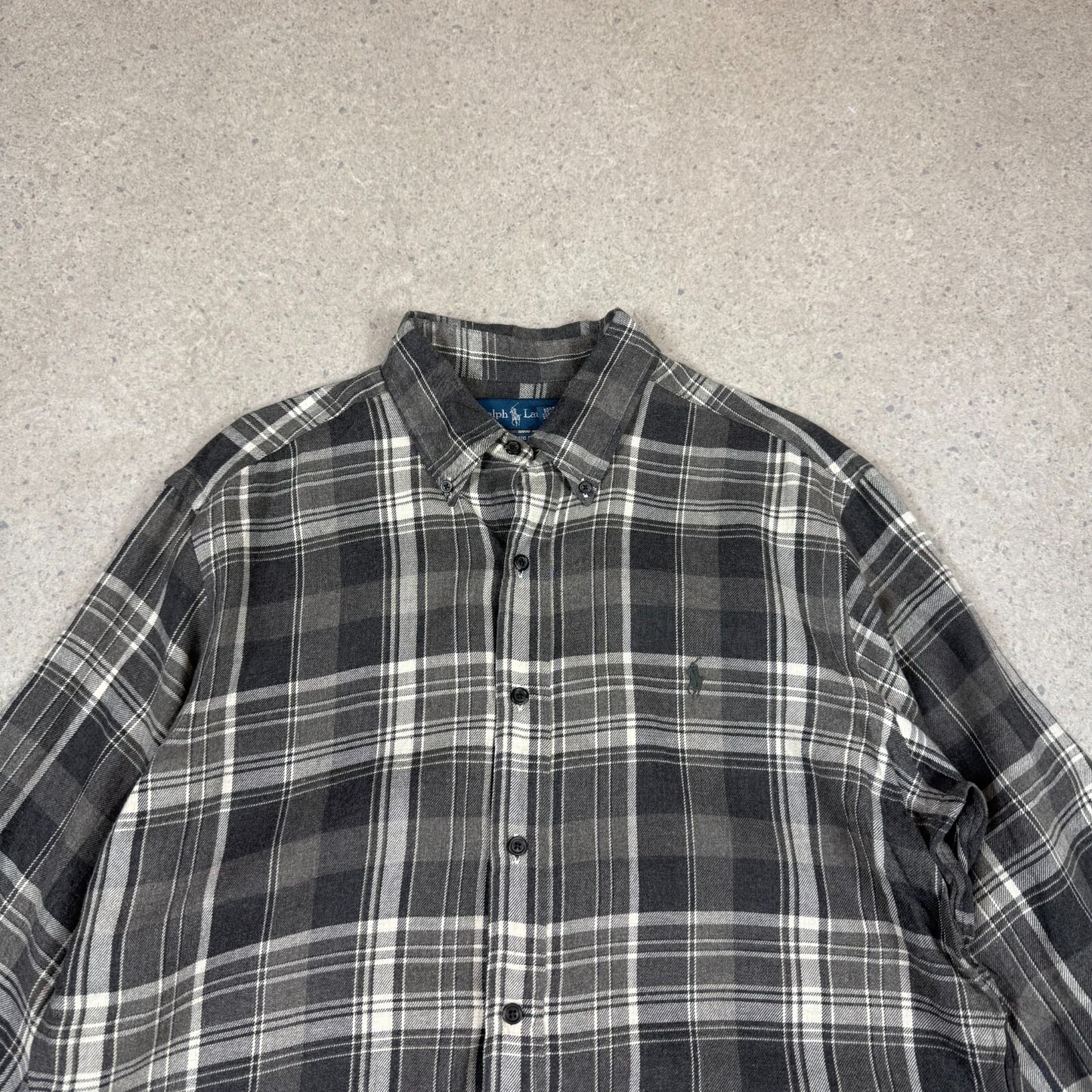 Ralph Lauren Flannel Shirt Large Cotton Grey Cream Colourway Embroidered Logo