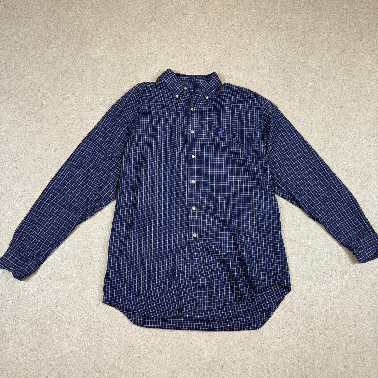 Ralph Lauren Tilden Golf Shirt Medium Blue Check Lightweight Button Down