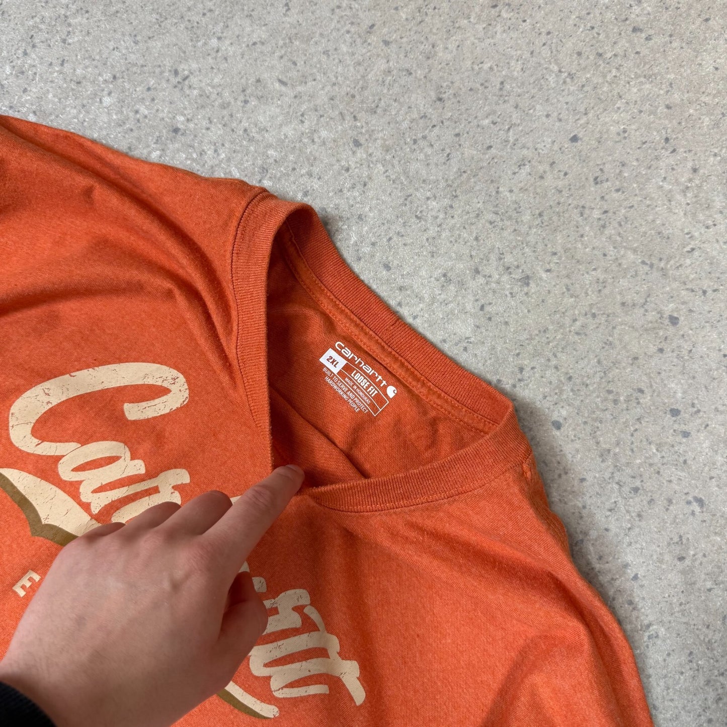 Carhartt Long Sleeve T Shirt 2XL Orange Loose Fit Spell Out Logo