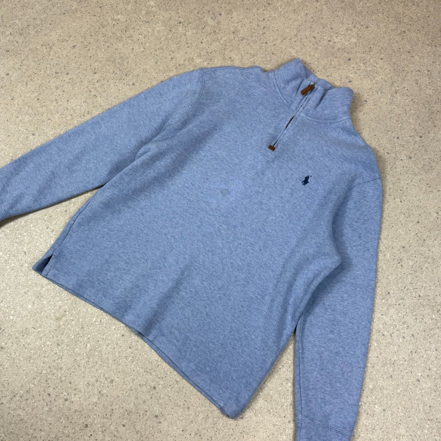 Ralph Lauren 1/4 Zip Jumper Large Baby blue Embroidered Logo