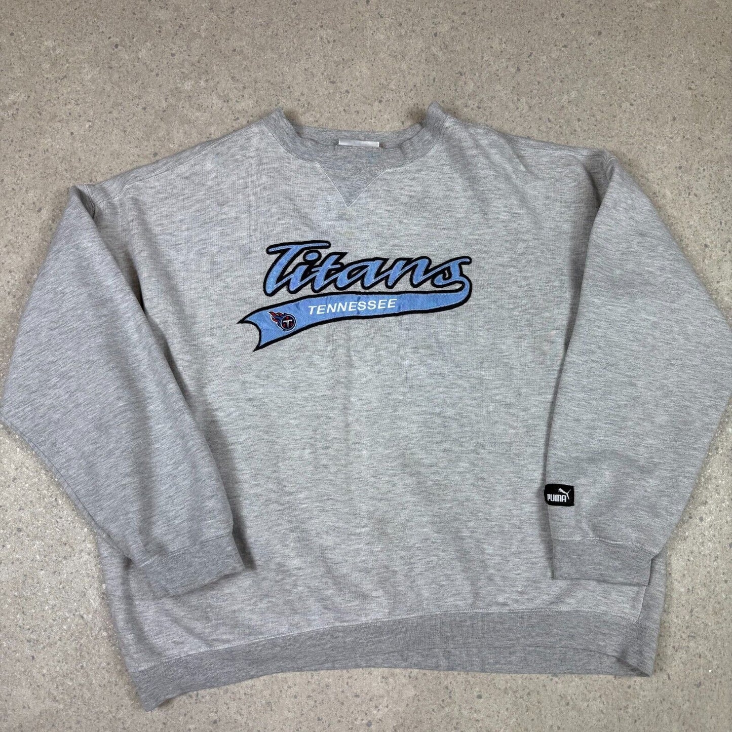 Tennessee Titans Sweatshirt XL Grey Puma 90s Sweater Embroidered Relaxed Fit