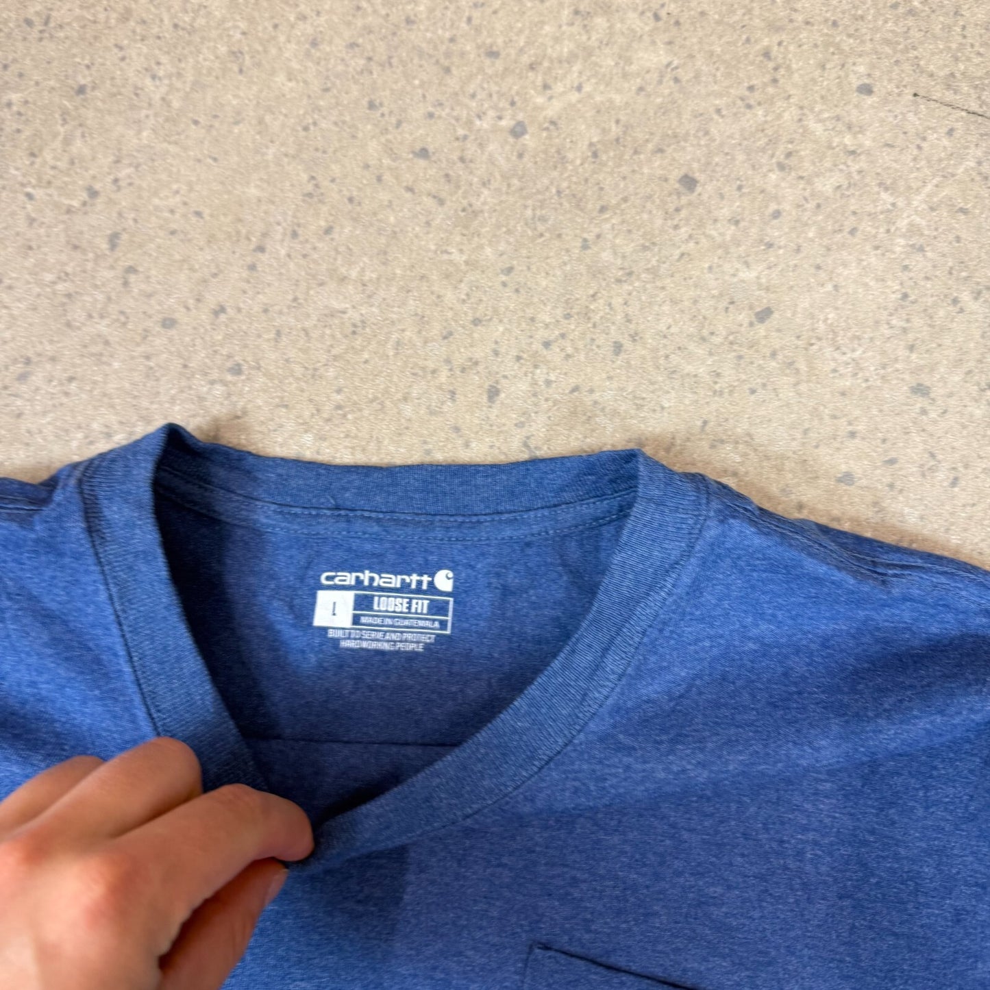 Carhartt T Shirt Large Loose Fit Blue Colourway Pocket logo Heavyweight