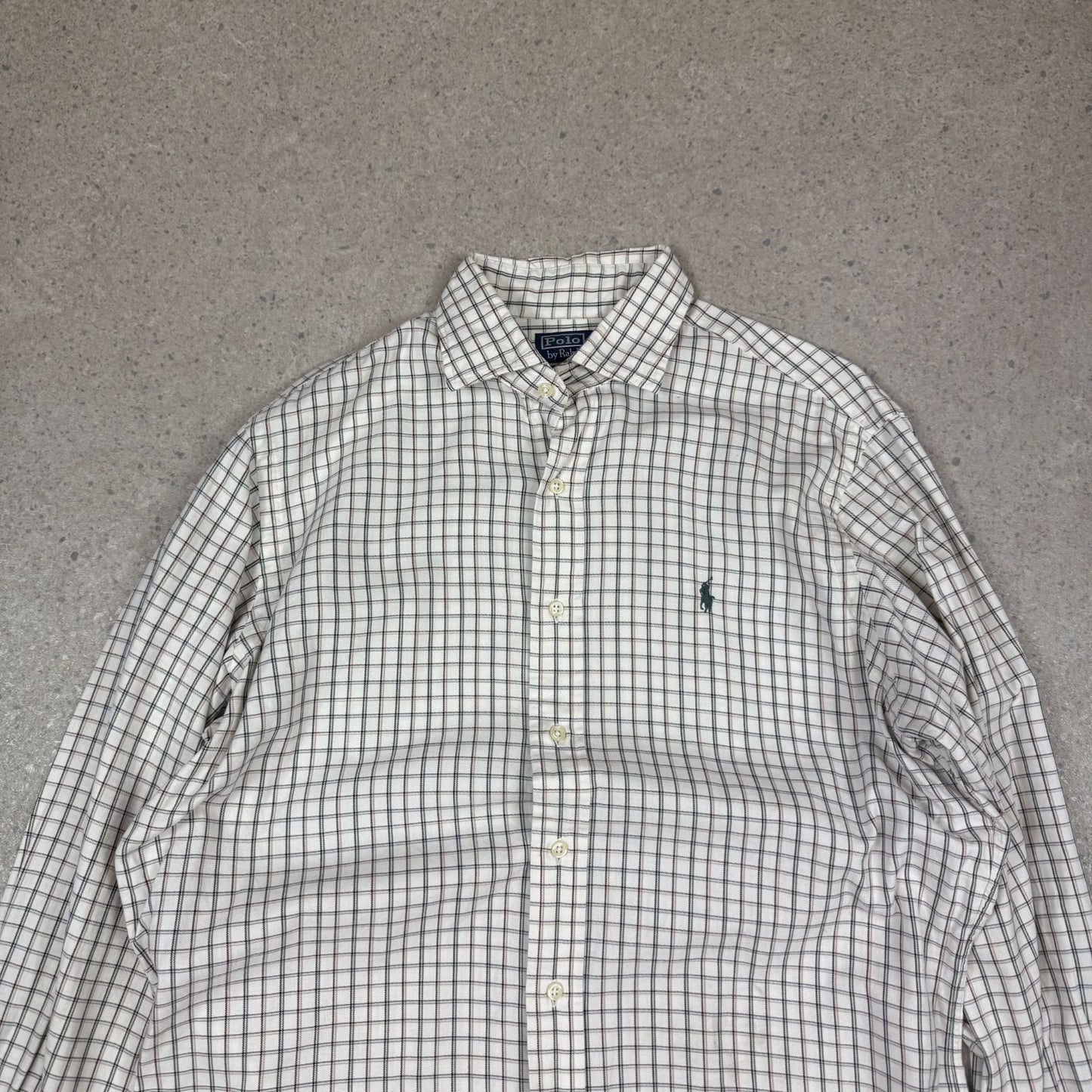 Ralph Lauren Shirt Large Classic Fit Cream Green Brown Check Long Sleeve
