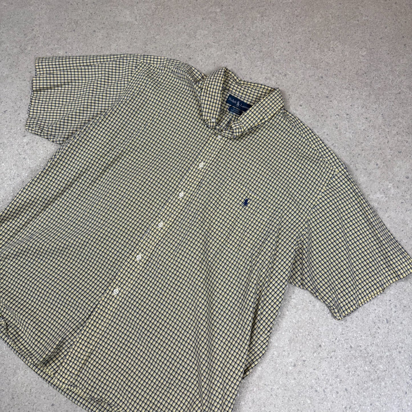Ralph Lauren Shirt XXL Yellow Check Short Sleeve Button Down Blake Cotton