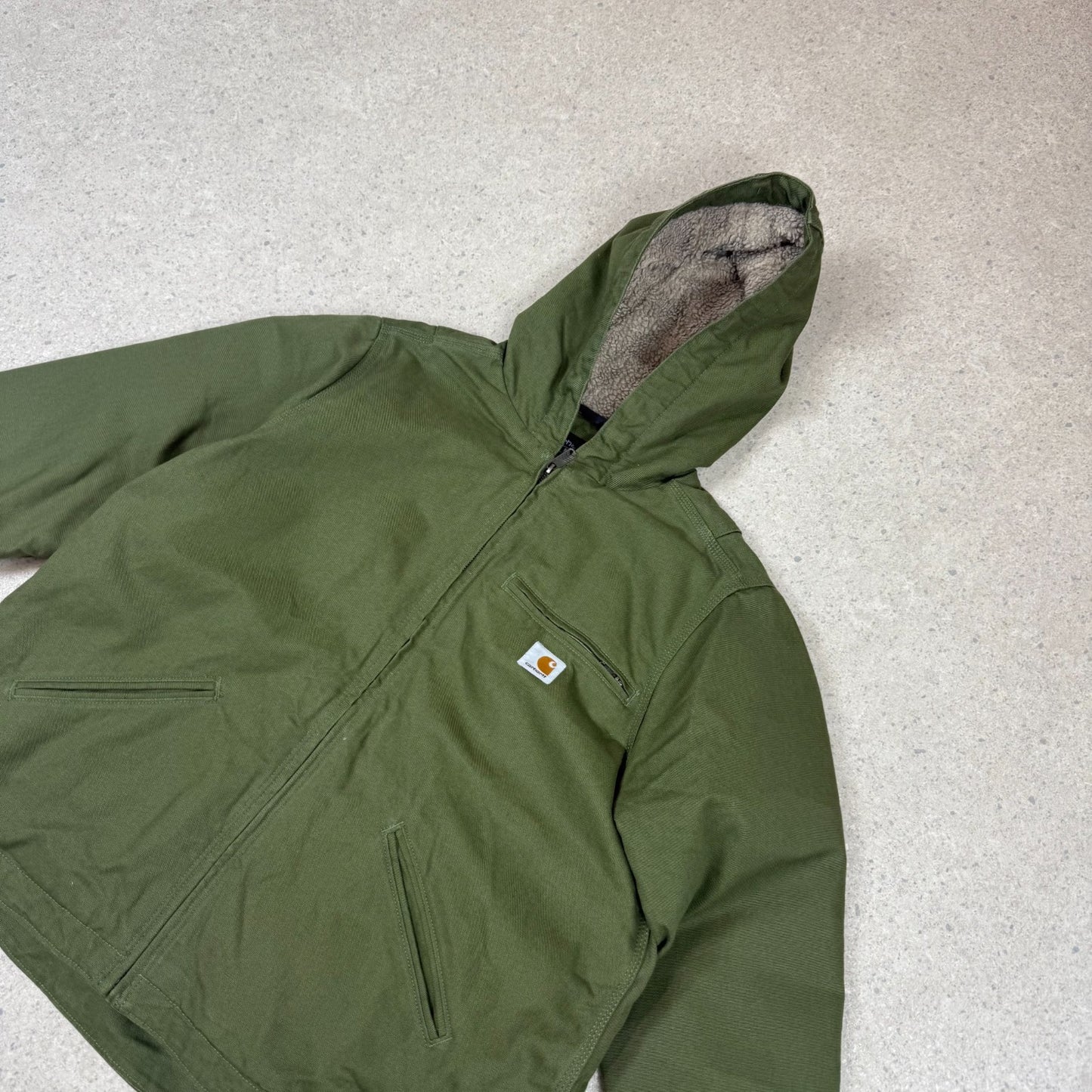 Carhatt Sherpa Active Jacket Medium Moss Green Lined Hooded Zip Up
