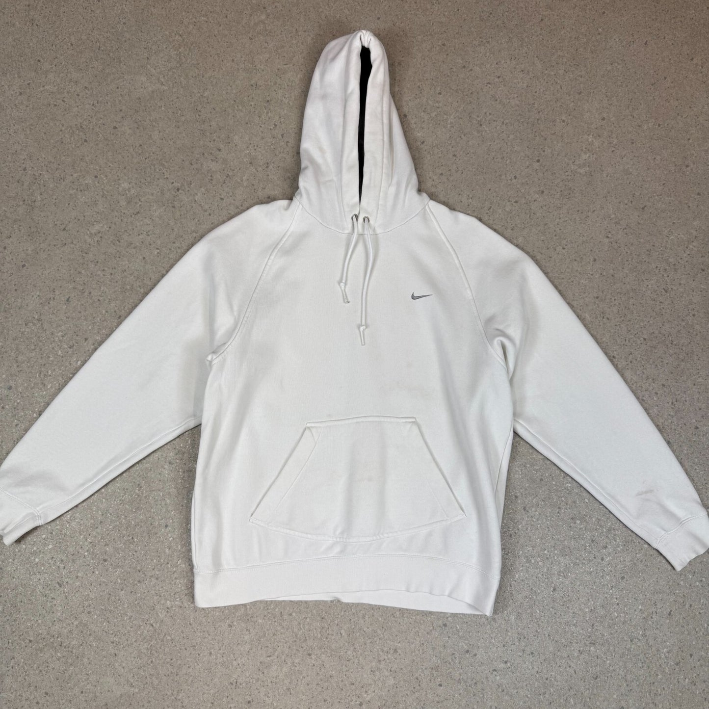 Nike Small Swoosh Hoodie Medium White Embroidered Swoosh Silver Tag Y2K