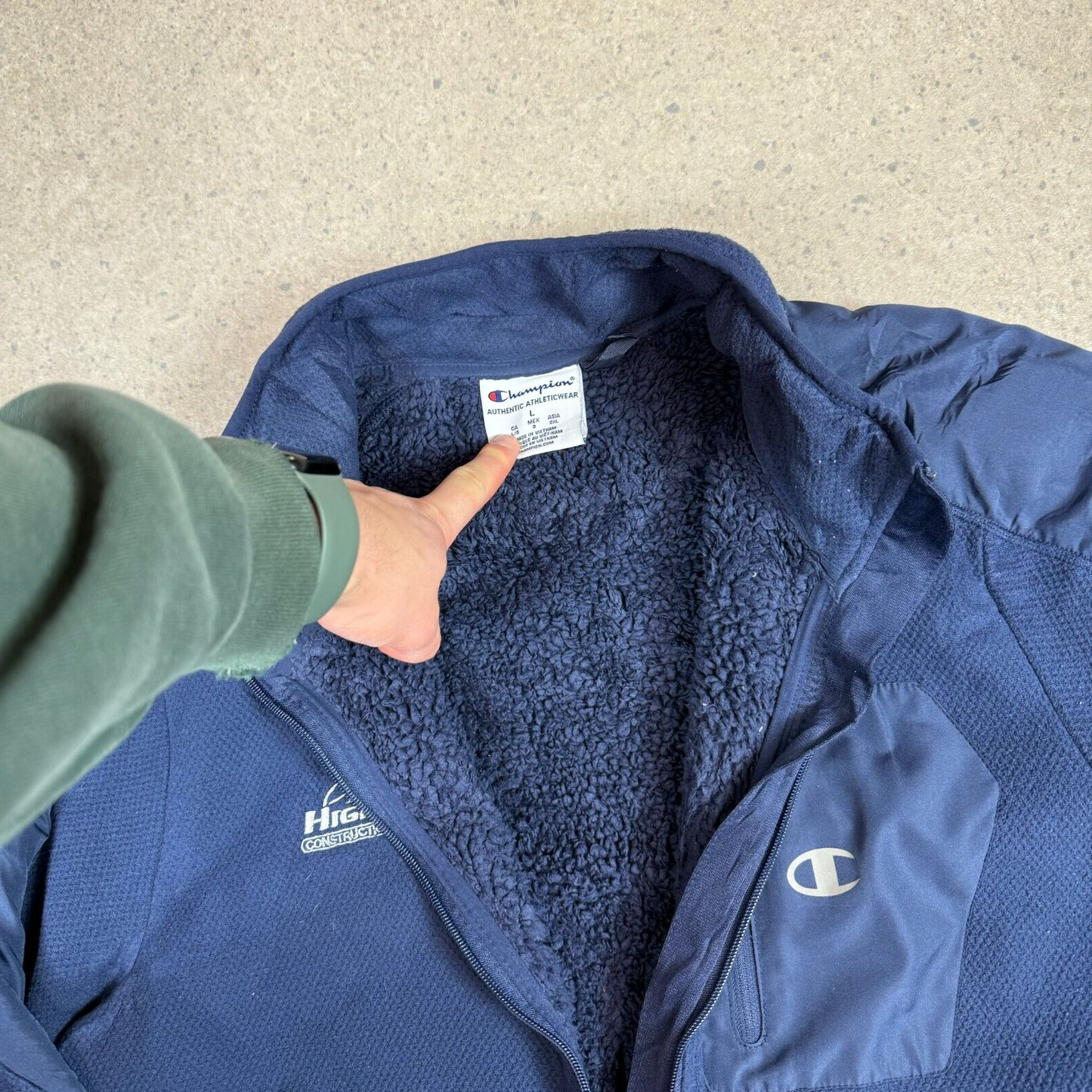 Champion Sherpa Jacket Lined Fleece Large Navy