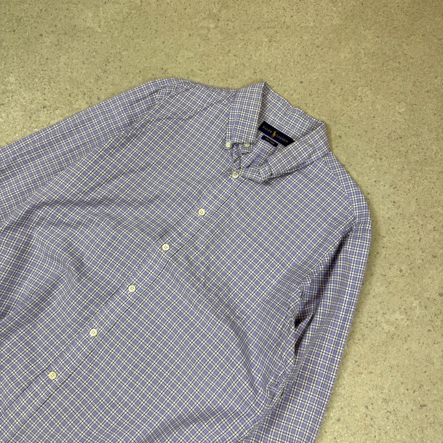 Ralph Lauren Shirt Large Purple White Check Long Sleeve 120 Poplin