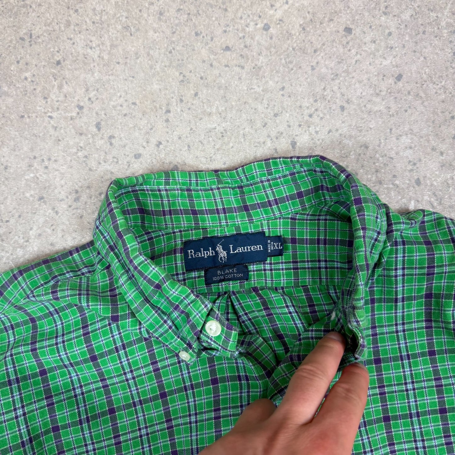 Ralph Lauren Shirt XL Green Check Cotton Embroidered Logo