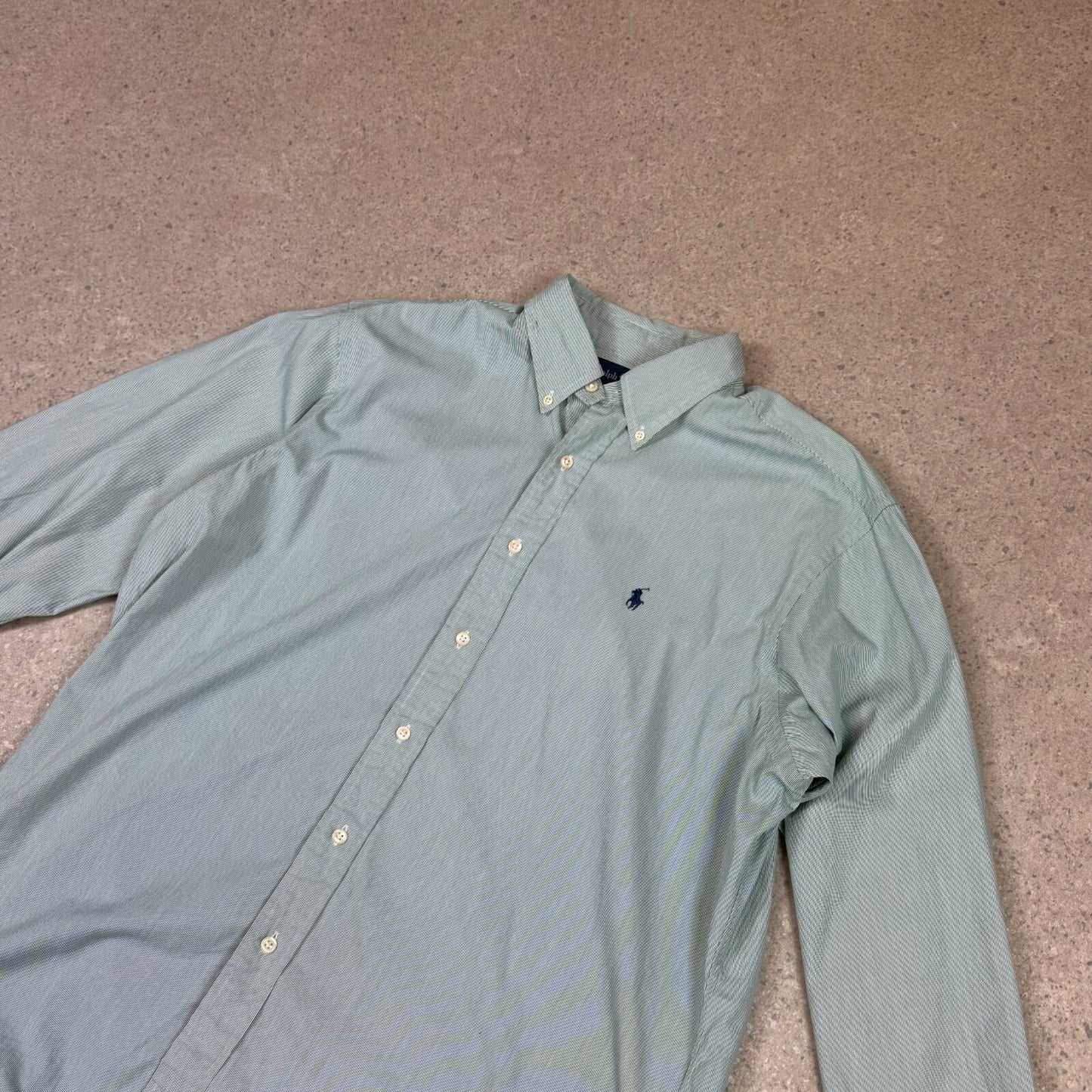 Ralph Lauren Striped Shirt Large Green White Colourway Embroidered Logo 17” Neck