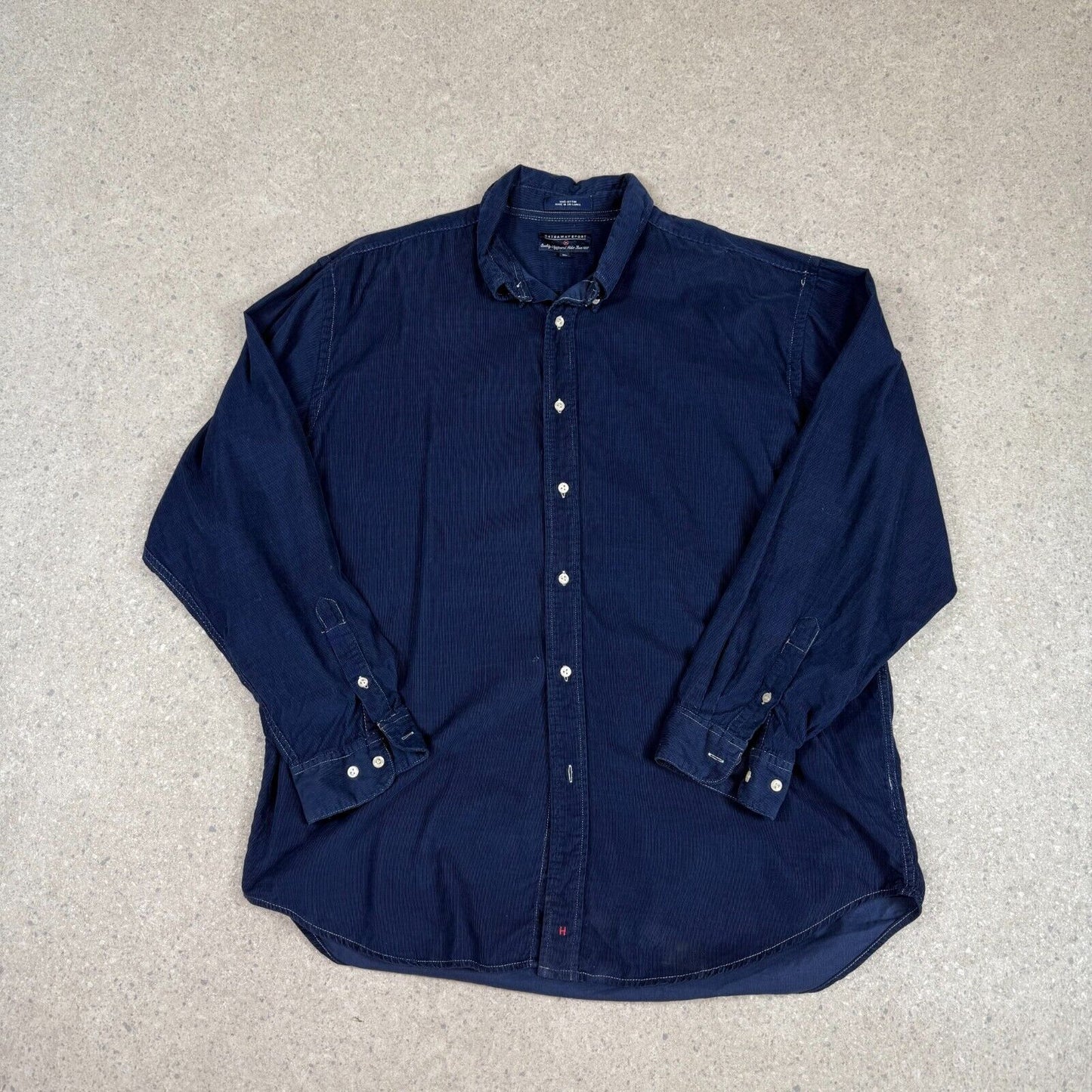 Hathaway Sport Cord Shirt XL Navy Cotton Long Sleeve