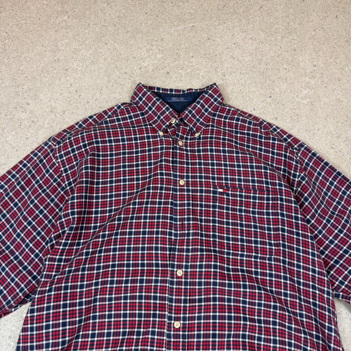 Tommy Hilfiger Button Up Check Shirt XL Embroidered Logo Red Blue Long Sleeve