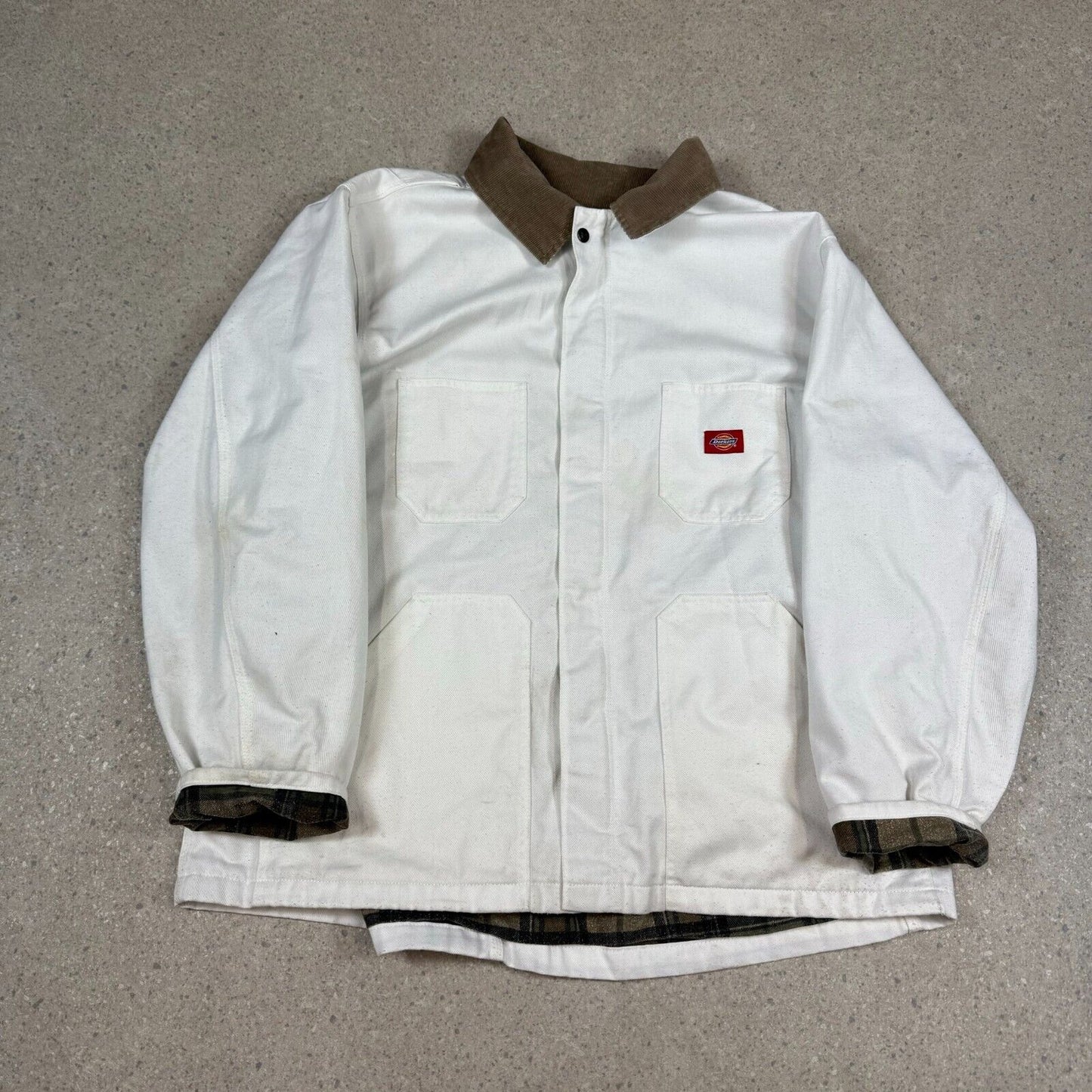 Dickies Workwear Jacket XL White Flannel Lined Embroidered Logo Pocket