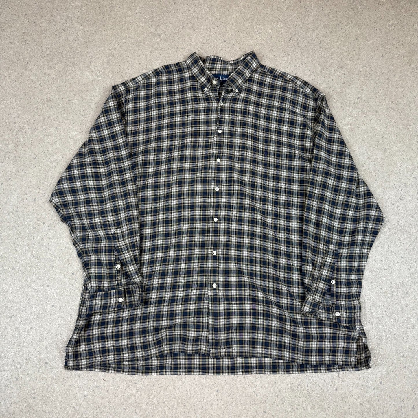Ralph Lauren Shirt 3XL Navy Yellow Check Cotton Button Down