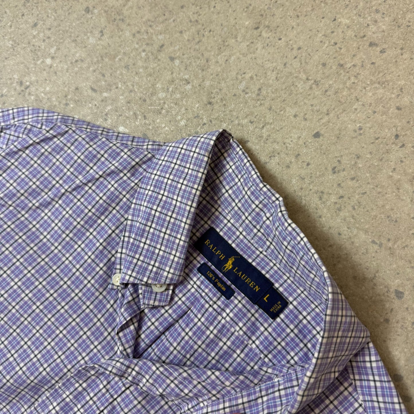 Ralph Lauren Shirt Large Purple White Check Long Sleeve 120 Poplin
