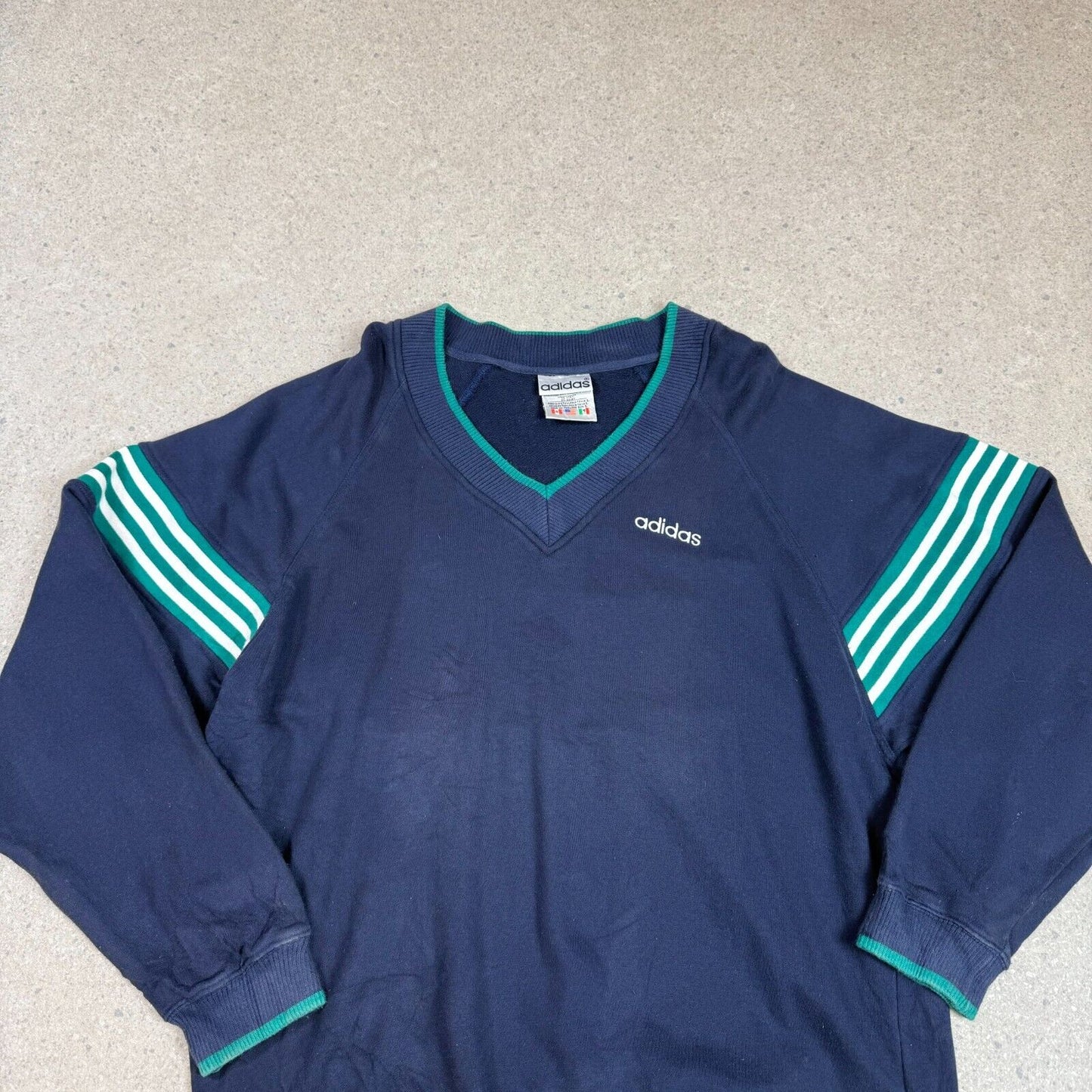 Vintage 90s Adidas V Neck Sweater Large Navy Green