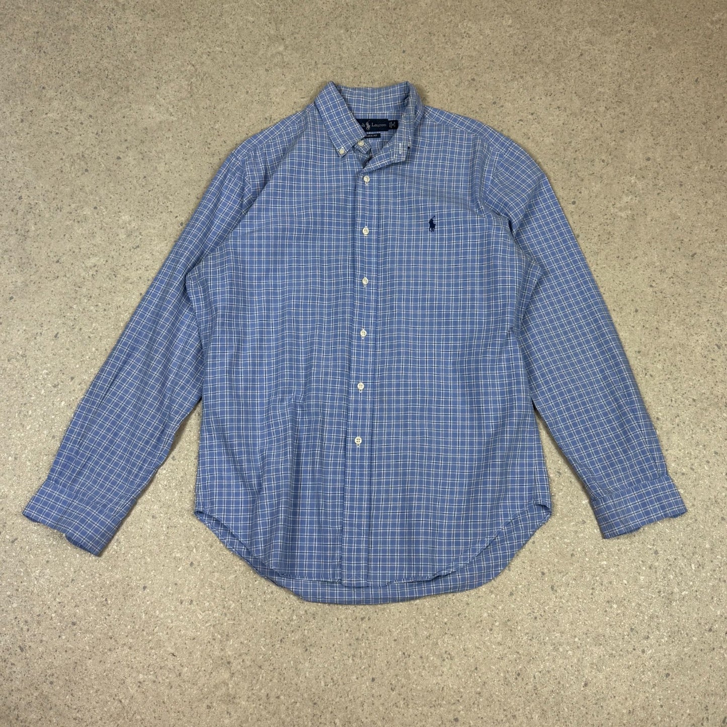 Ralph Lauren Check Shirt Large Blue 16” Collar Embroidered Logo Check