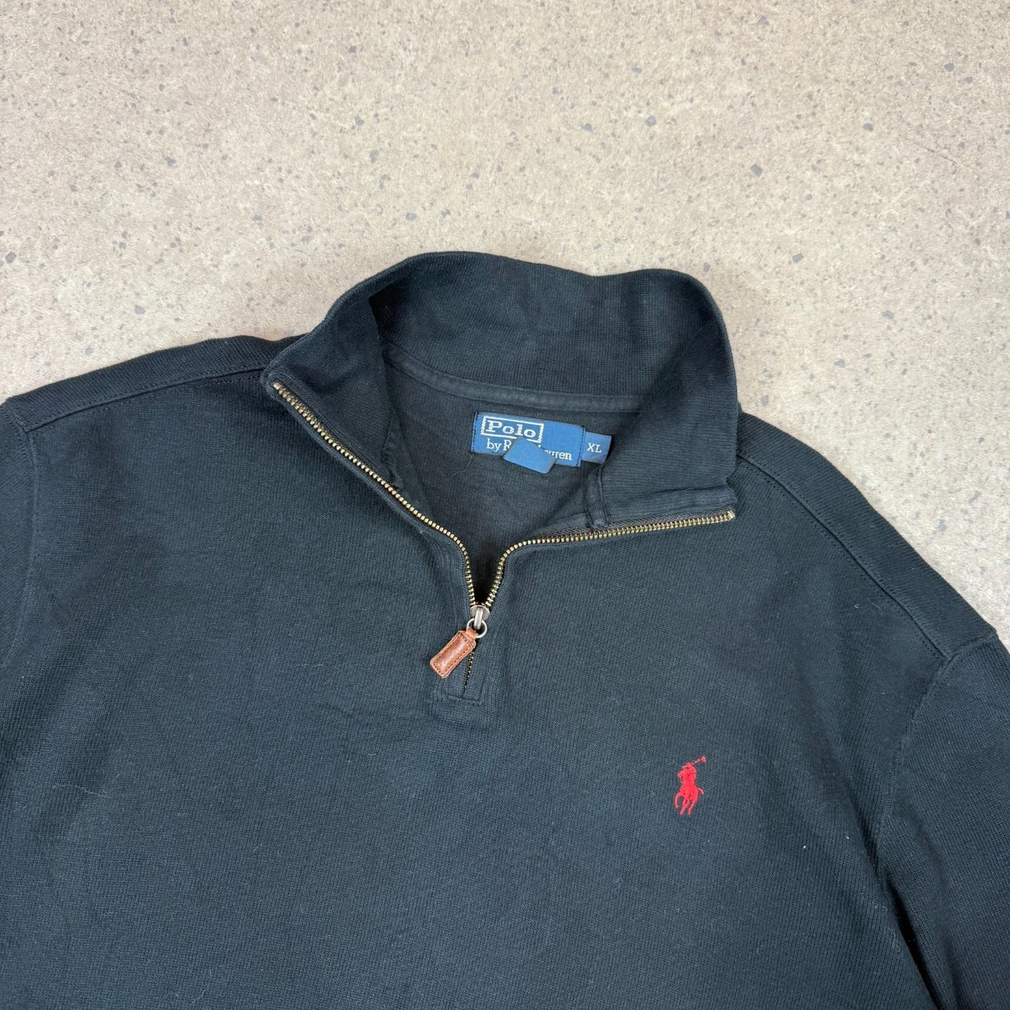 Ralph Lauren 1/4 Zip Jumper XL Black Colourway Embroidered Logo Cotton
