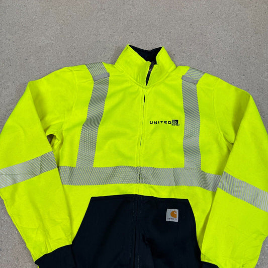 Vintage Carhartt Hi Vis Zip Up Large Green Black Jumper United USA
