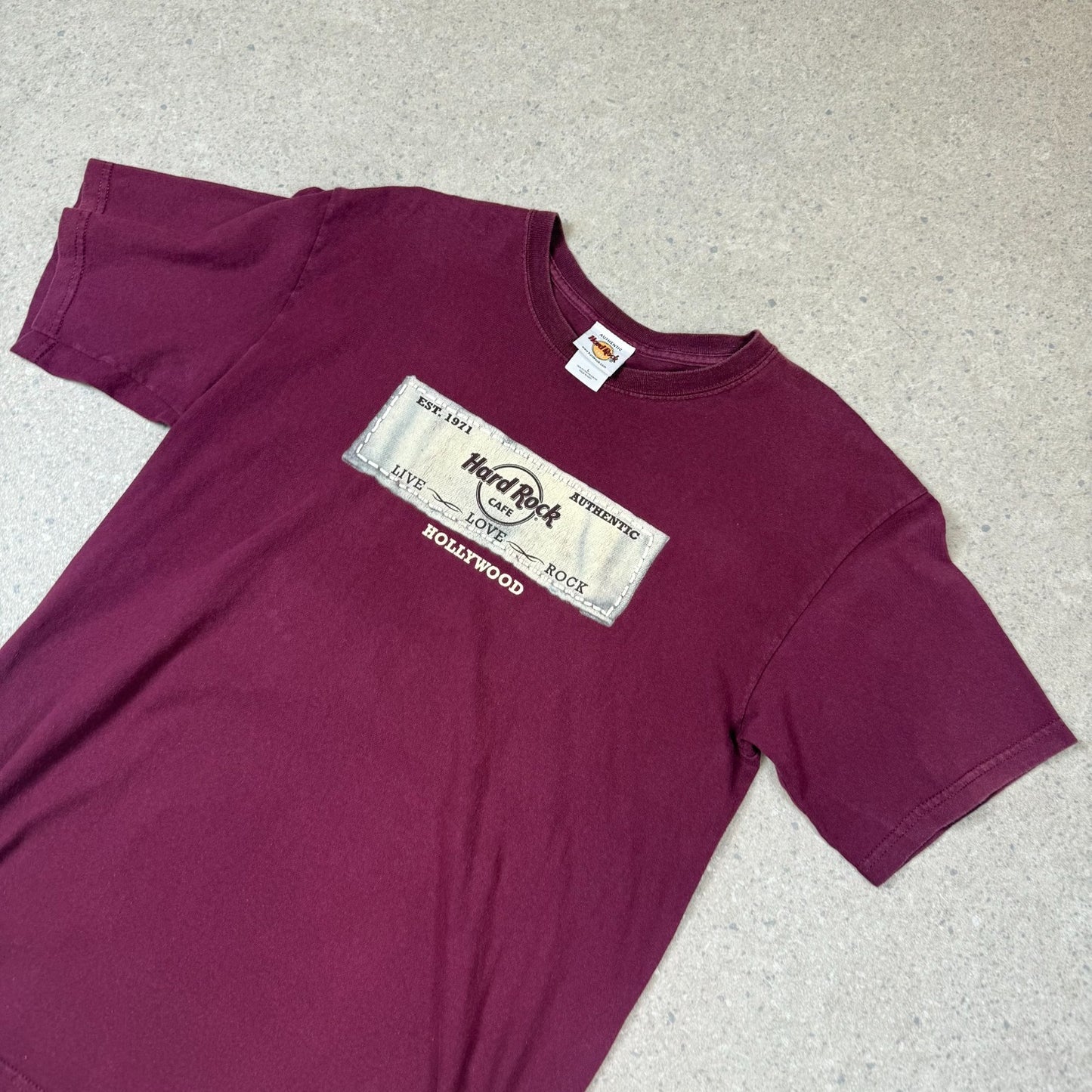 Hard Rock Cafe Hollywood T Shirt Large Burgundy Colourway Vintage