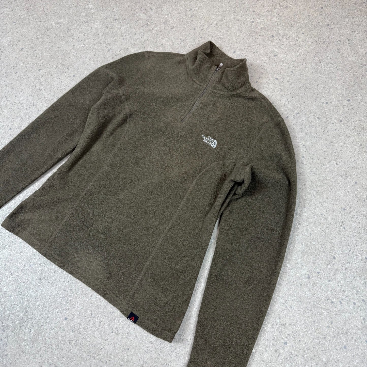 North Face Fleece 1/4 Zip Small Womens Khaki Embroidered Logo Polartec