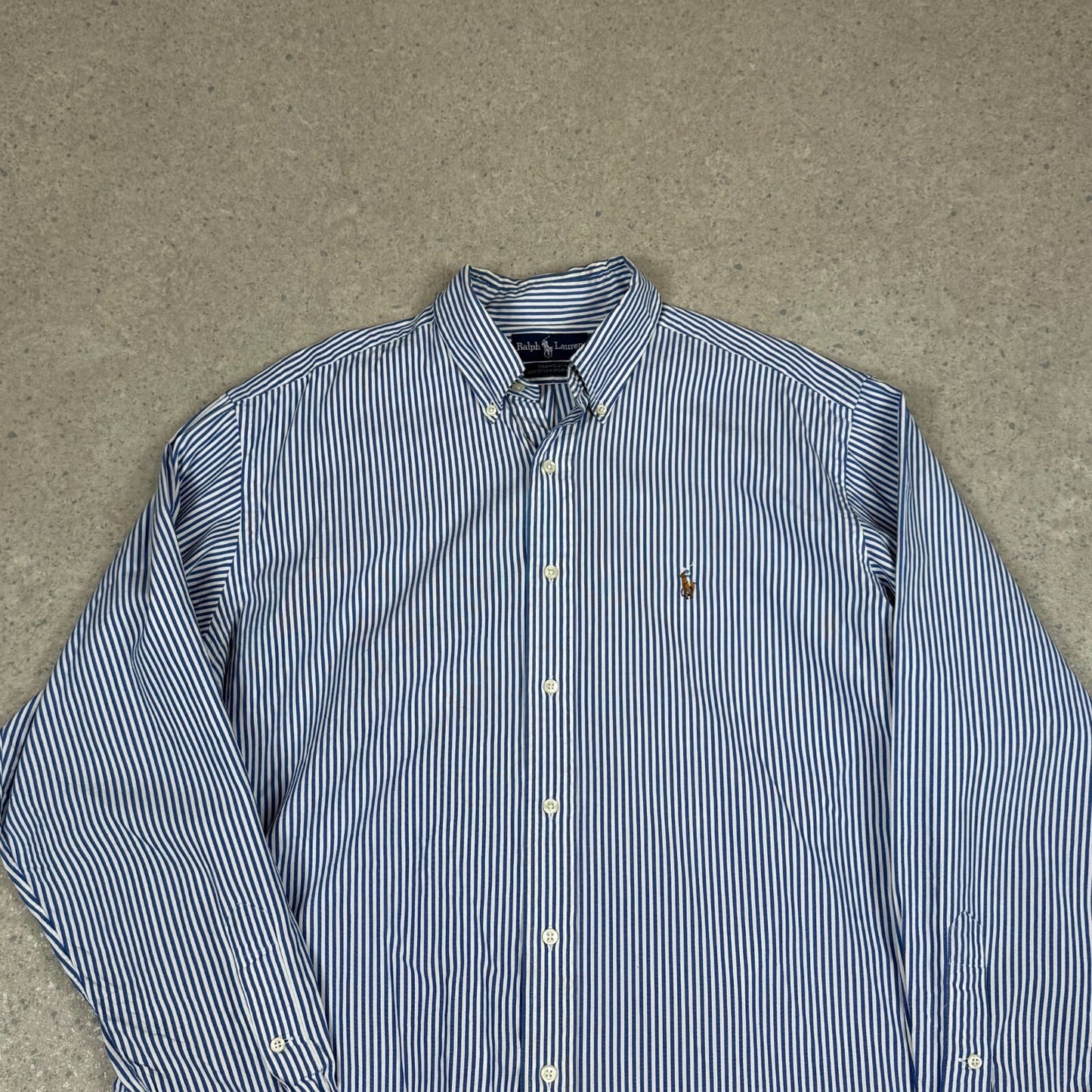 Ralph Lauren Yarmouth Shirt Large Blue White Striped Embroidered Logo