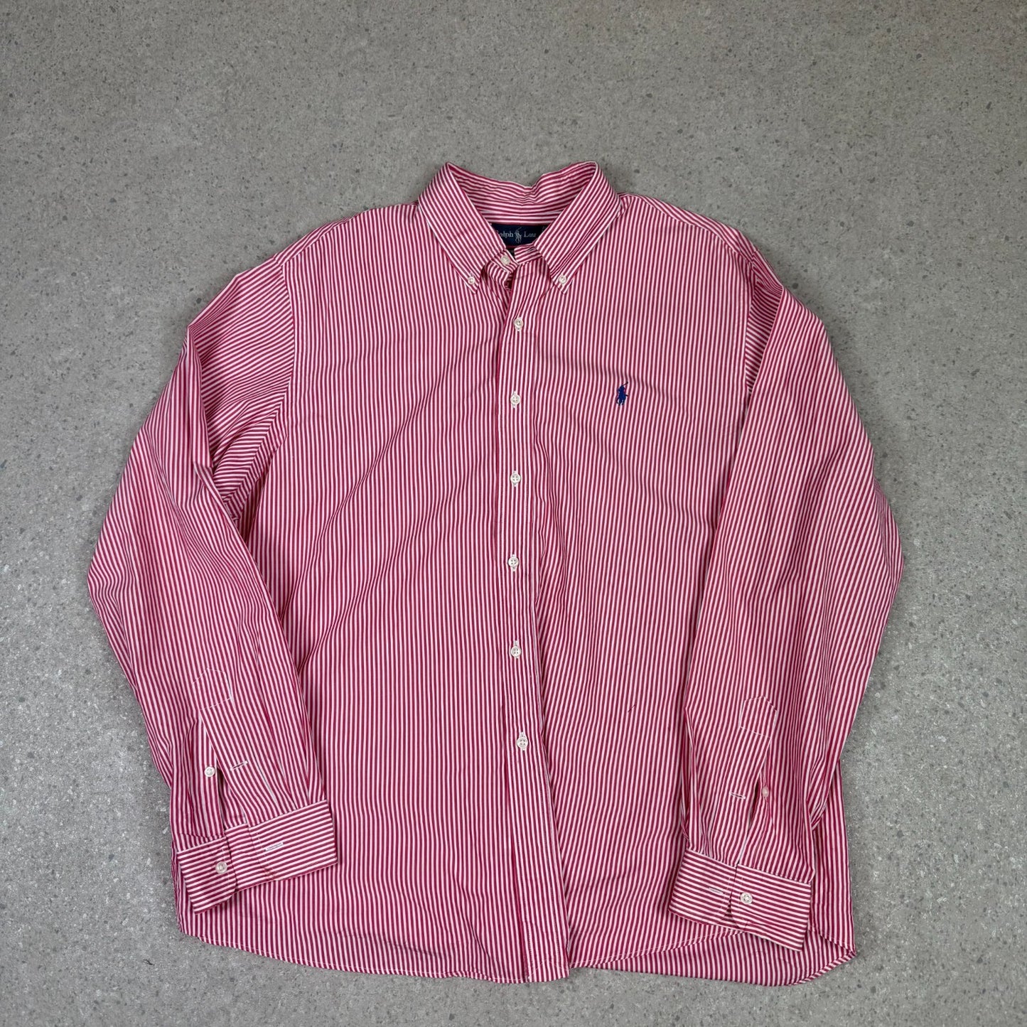 Ralph Lauren Shirt XXL Pink White Striped Embroidered Logo Button Down