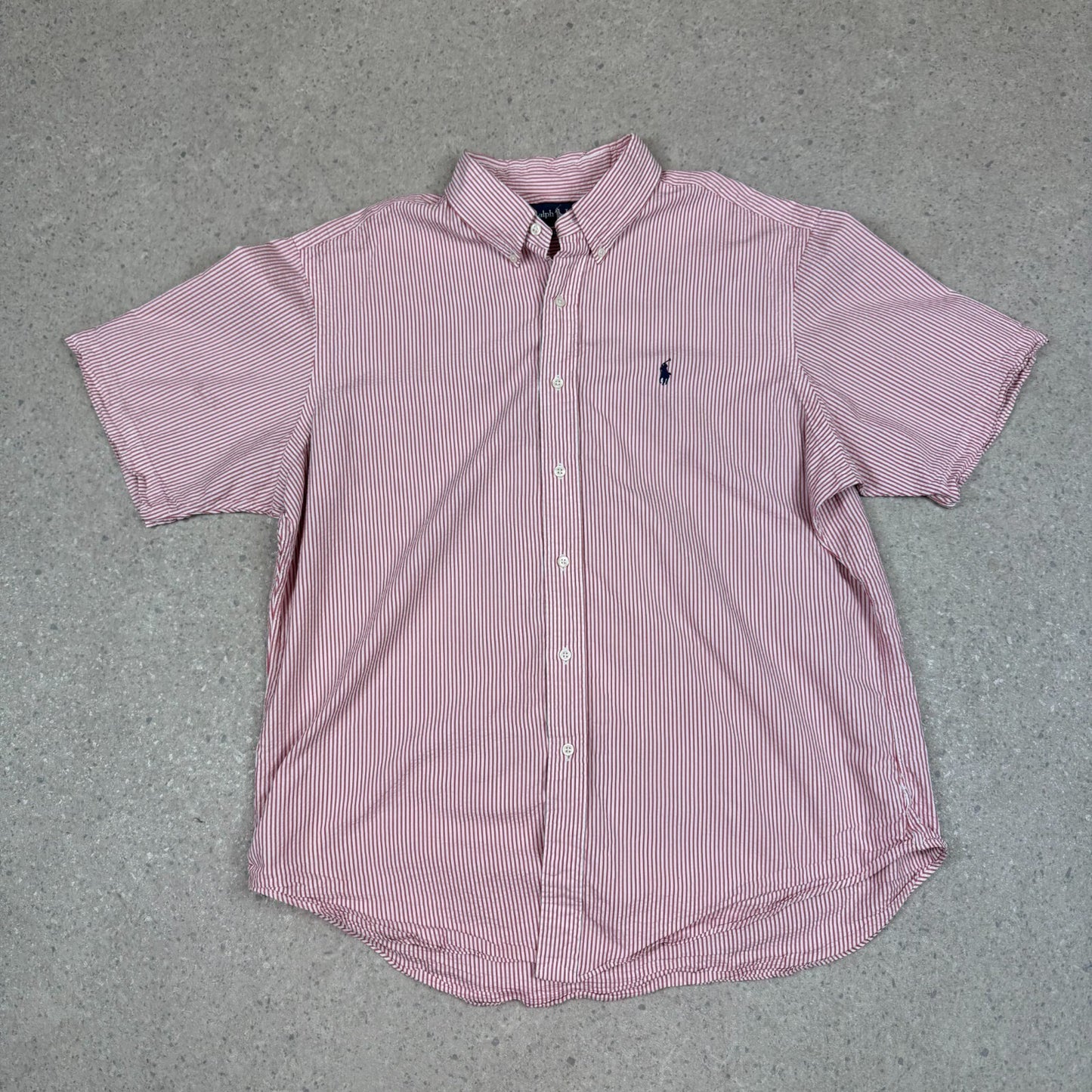 Ralph Lauren Shirt Large Red Striped Classic Fit Short Sleeve Button Down