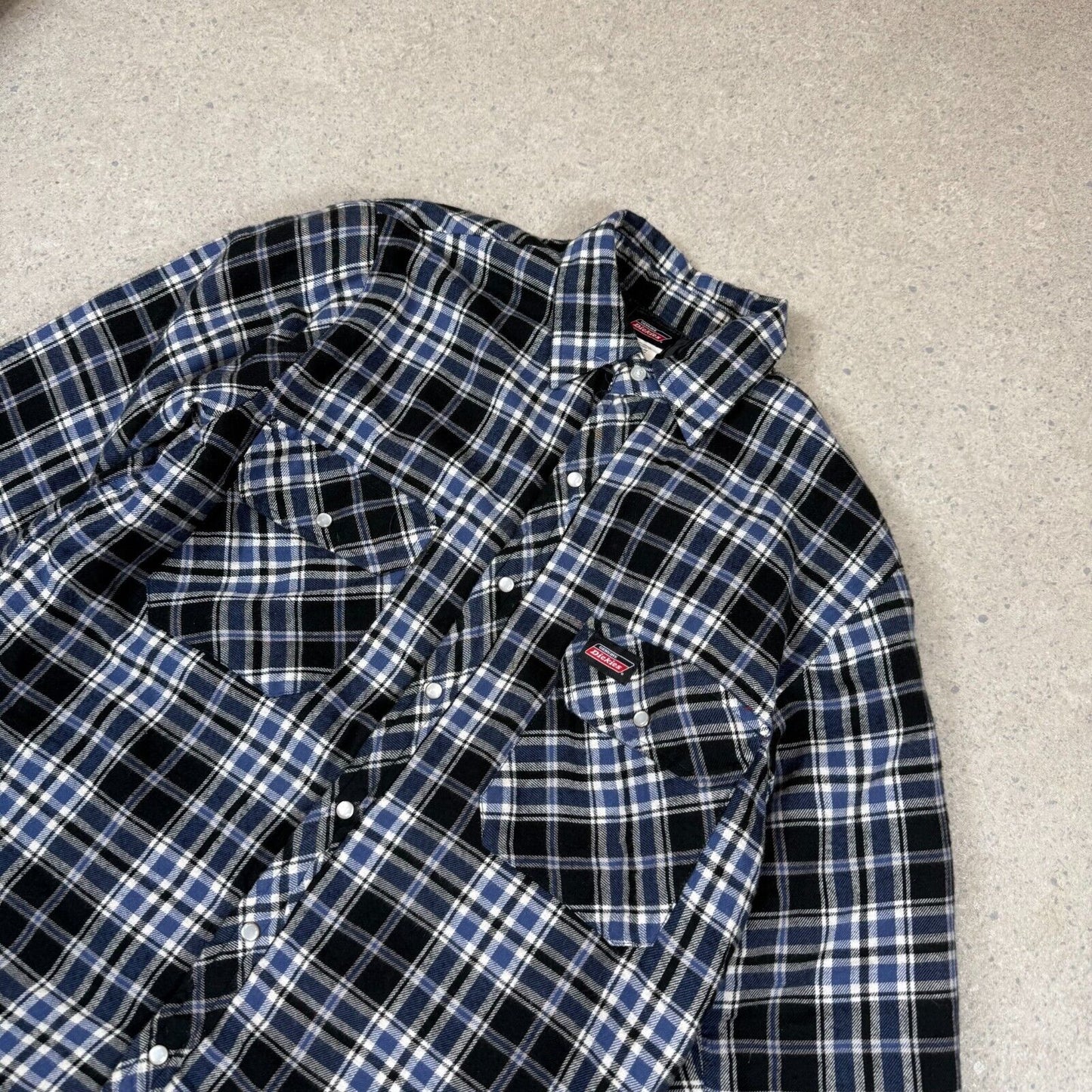 Dickies Flannel Jacket Medium Black White Padded Lined Embroidered Logo