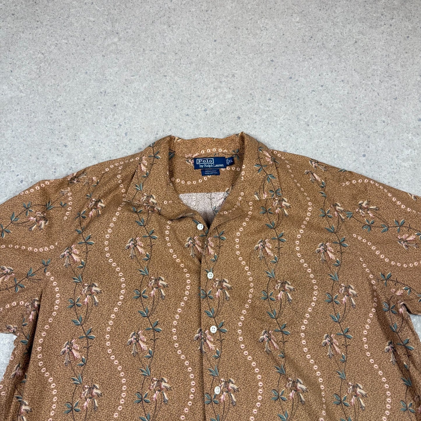 Ralph Lauren Shirt XL Brown Summer Short Sleeve Tropical Print Rare
