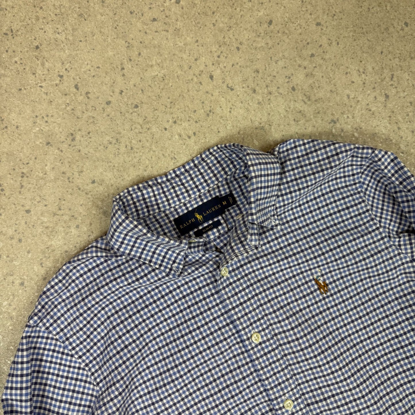 Ralph Lauren Shirt Medium Blue Slim Fit Check Long Sleeve