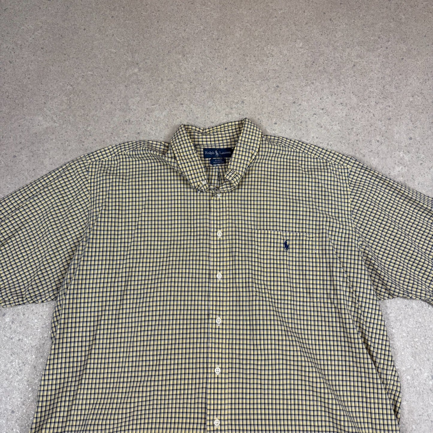 Ralph Lauren Shirt XXL Yellow Check Short Sleeve Button Down Blake Cotton