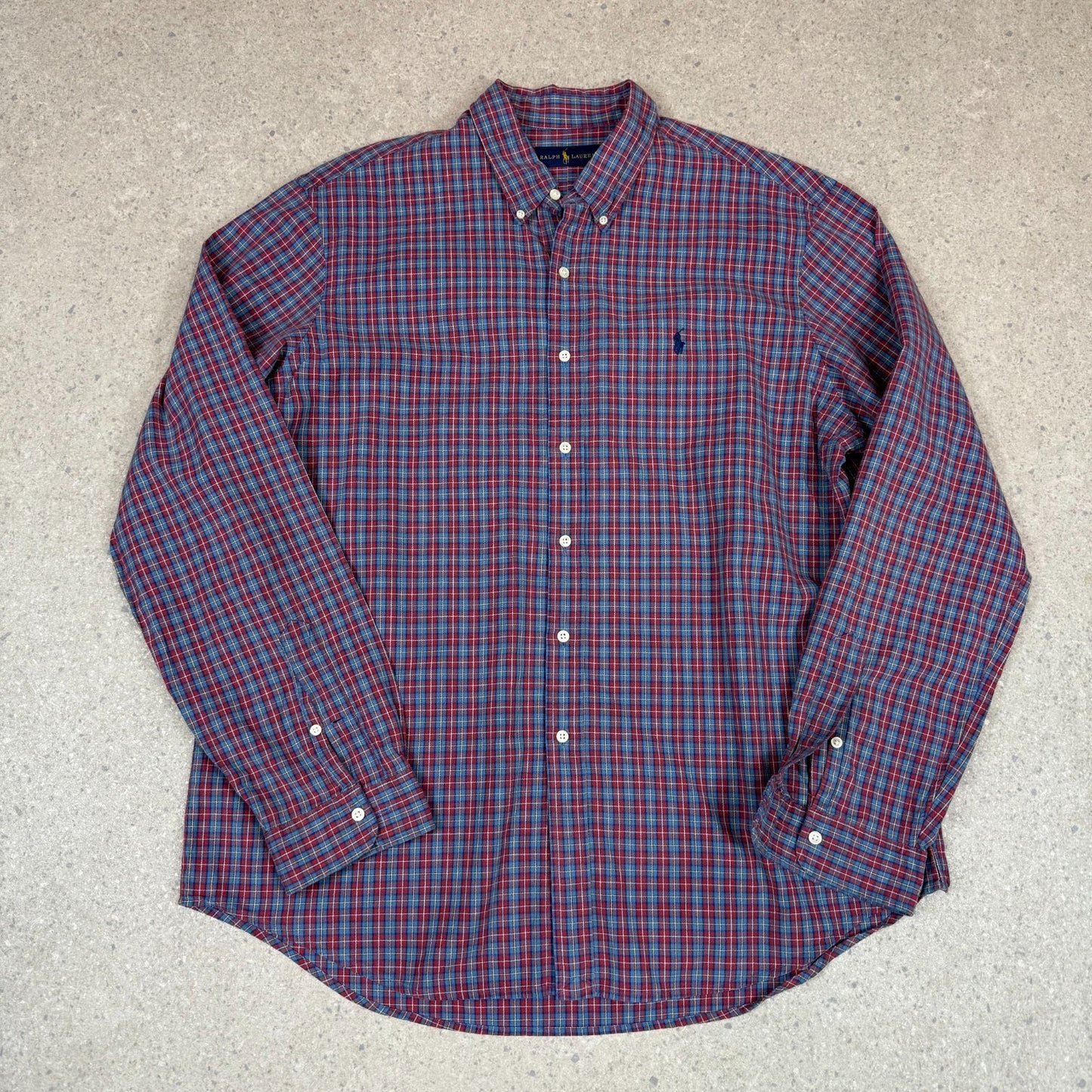 Ralph Lauren Shirt 2XL Red Blue Check Button Down Long Sleeve