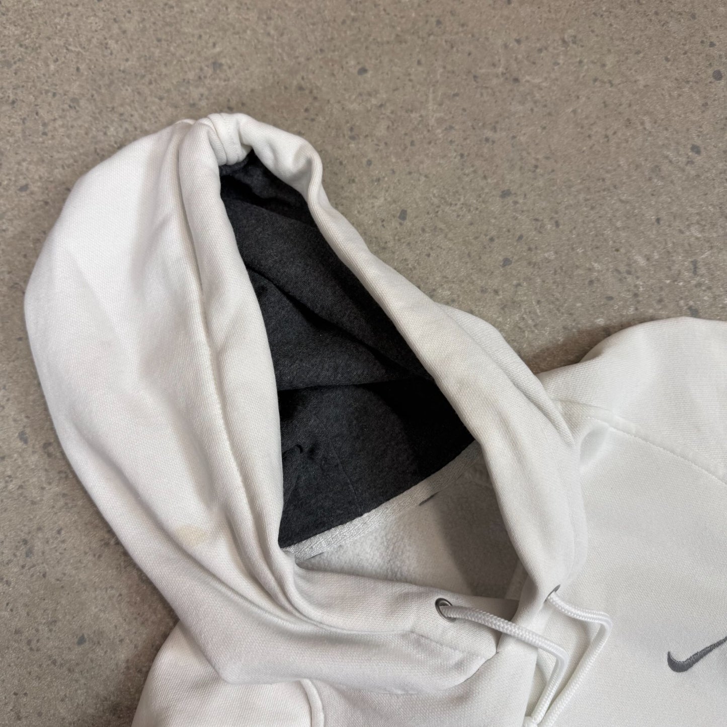 Nike Small Swoosh Hoodie Medium White Embroidered Swoosh Silver Tag Y2K