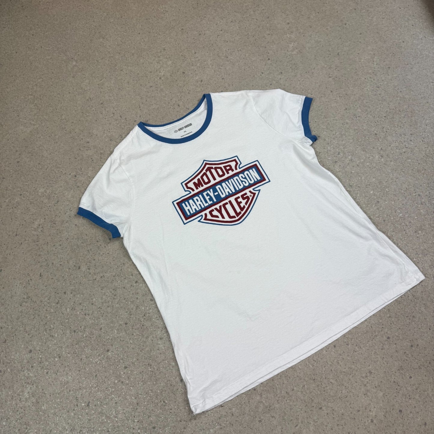 Harley Davidson Ringer T Shirt XL White Blue Motor Cycles