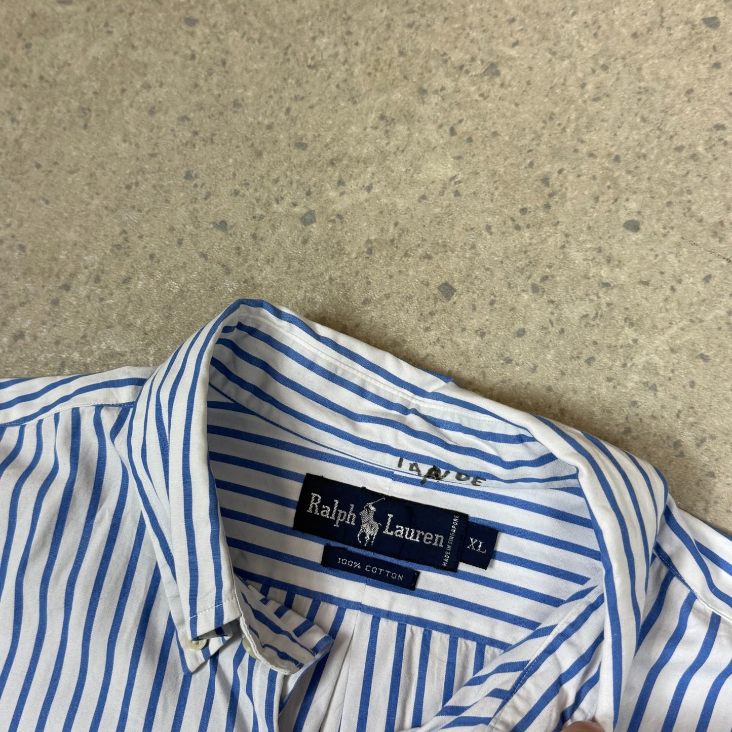 Ralph Lauren Shirt XL Blue White Striped Embroidered Logo Short Sleeve