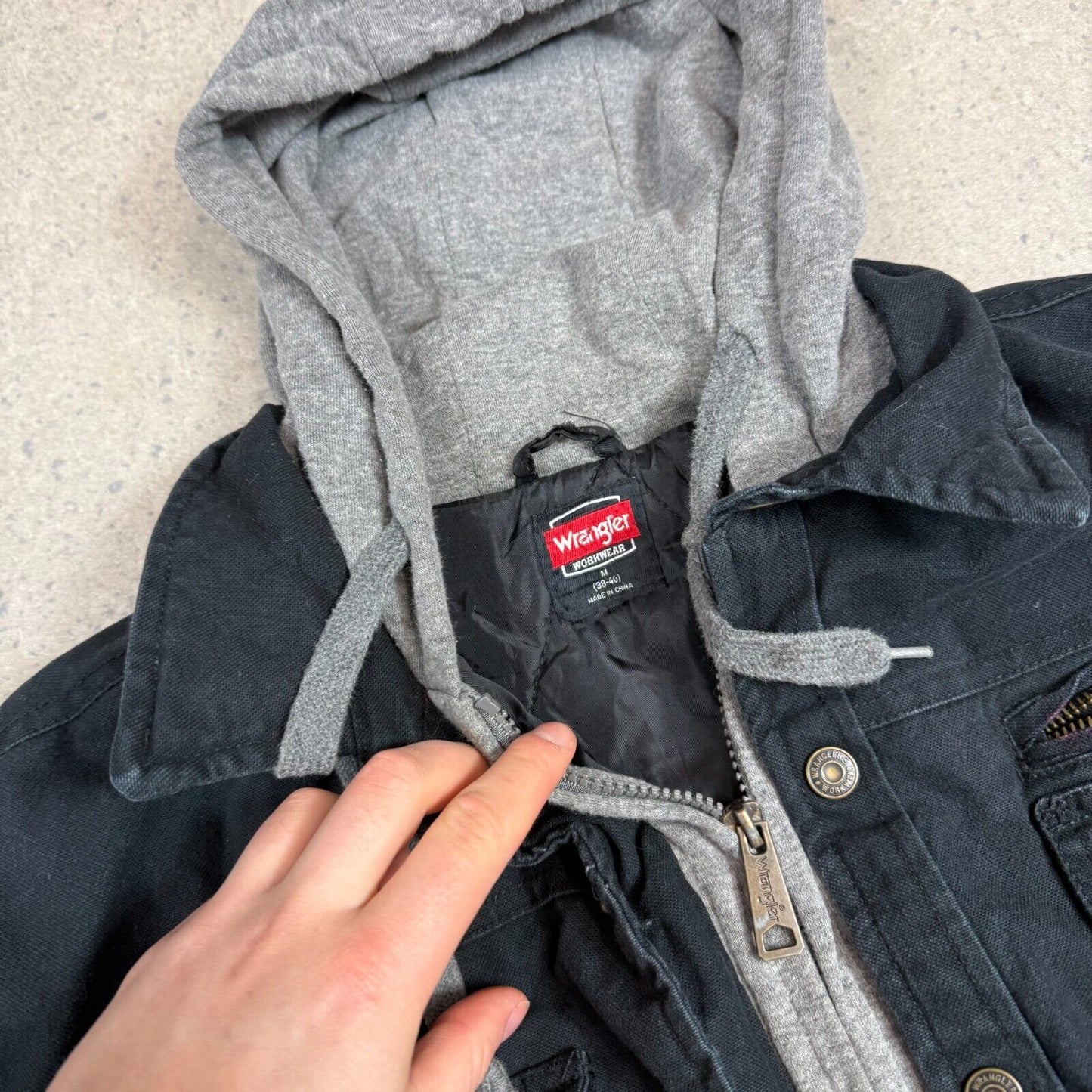 Wrangler Shacket Medium Black Outer Jacket Grey Hoodie Padded Lined