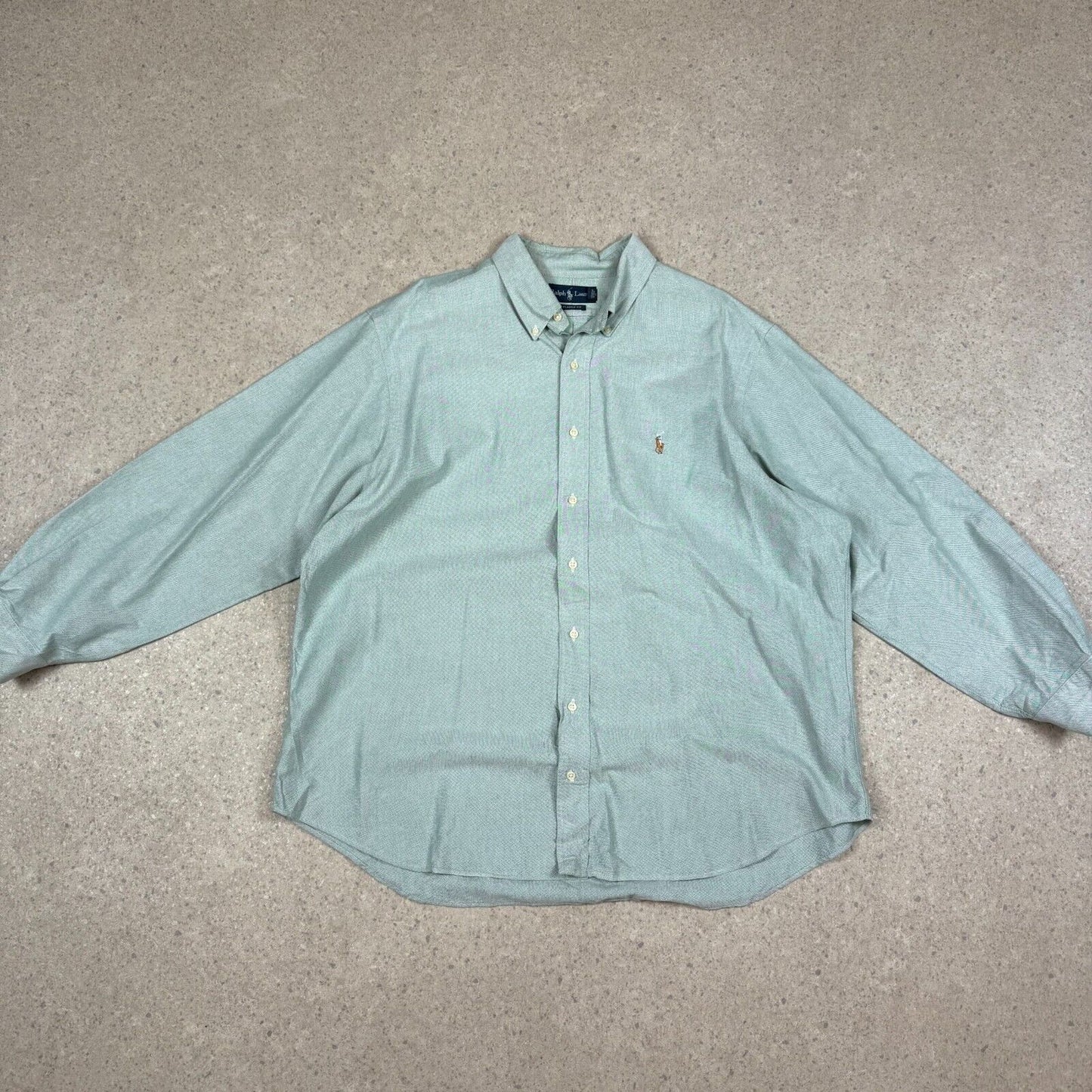 Ralph Lauren Shirt XL Green Coloured Embroidered Logo 18” Neck Long Sleeve