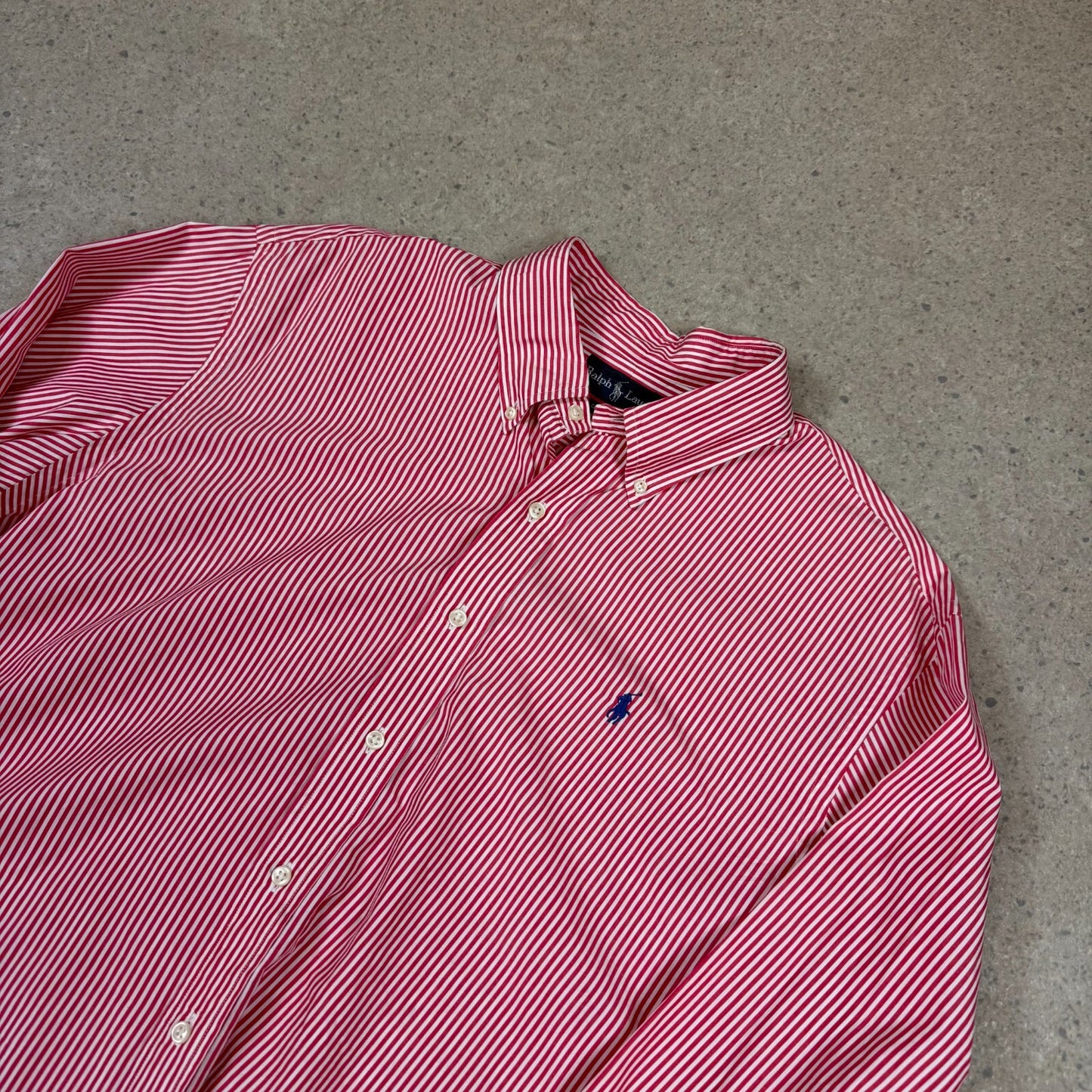Ralph Lauren Shirt XXL Pink White Striped Embroidered Logo Button Down