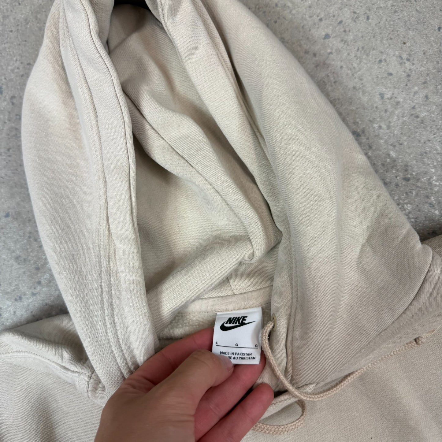 Nike centre Swoosh Hoodie Large Beige Embroidered Logo Boxy Fit Hooded