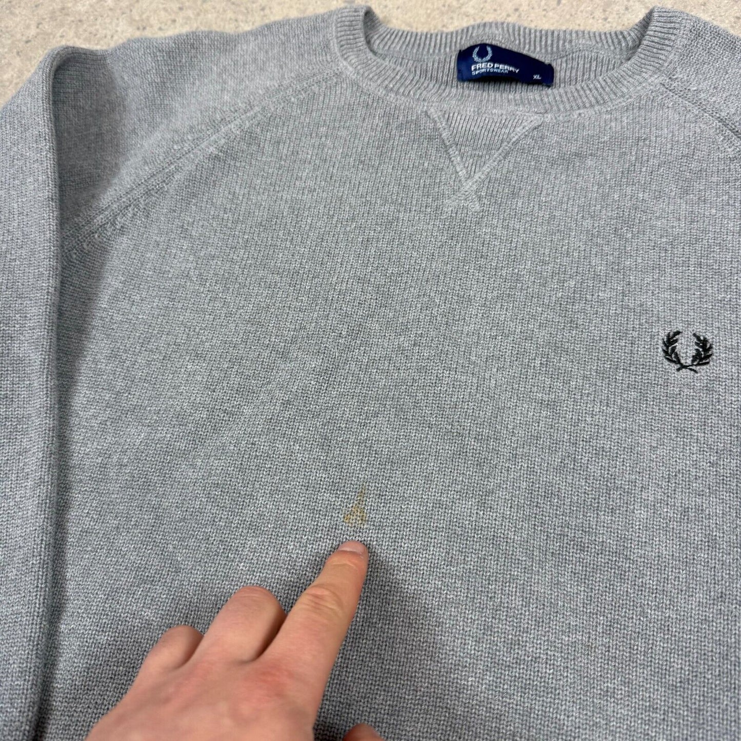 Fred Perry Sweatshirt Grey Knit Medium Thick Cotton Vintage Long Sleeve