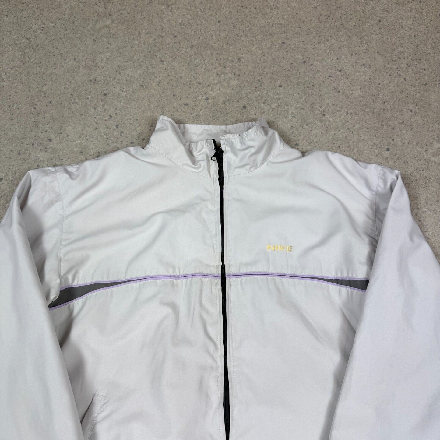 Nike Track Jacket Large Cream Pink Stripe Embroidered Logo Spanish 90s Zip Up