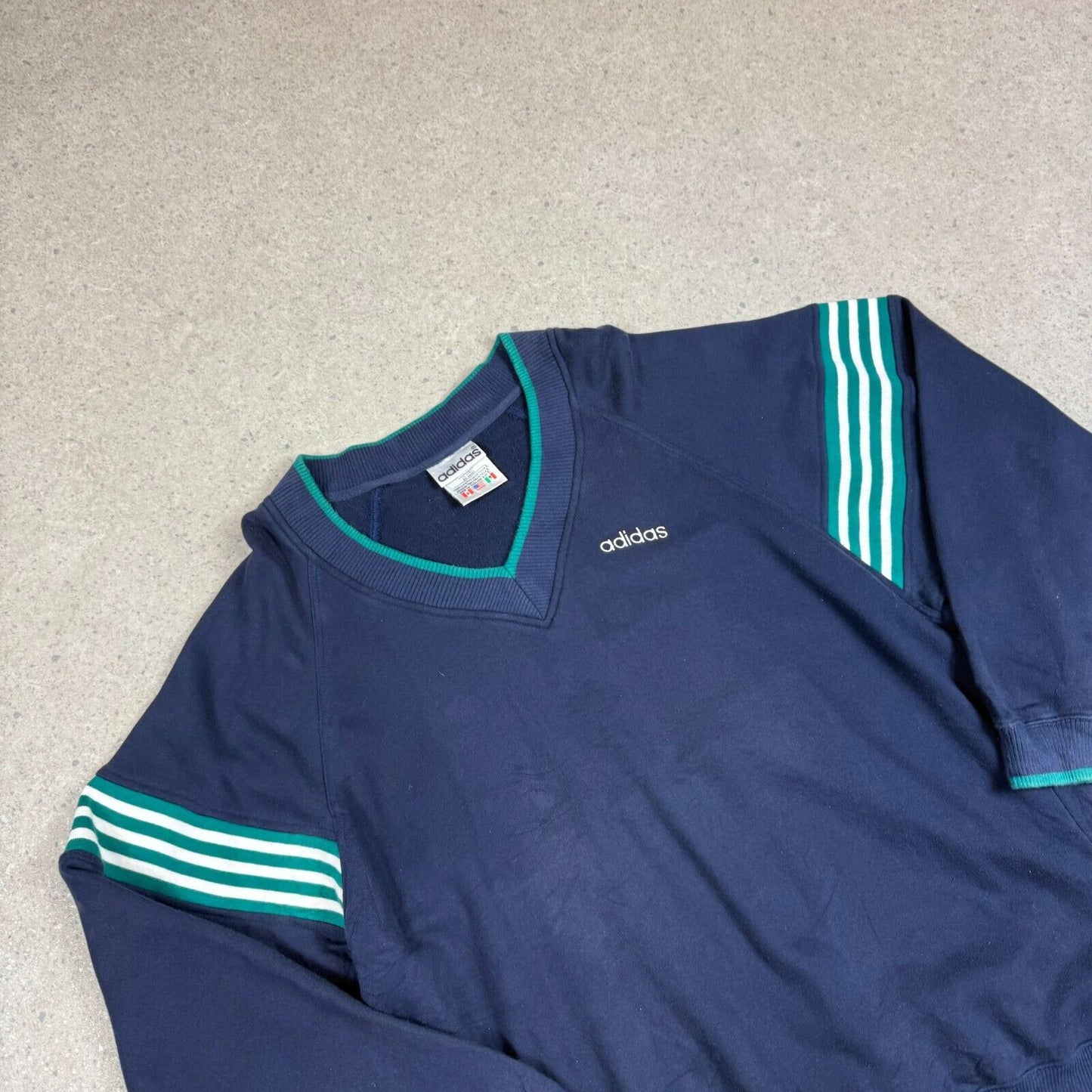 Vintage 90s Adidas V Neck Sweater Large Navy Green