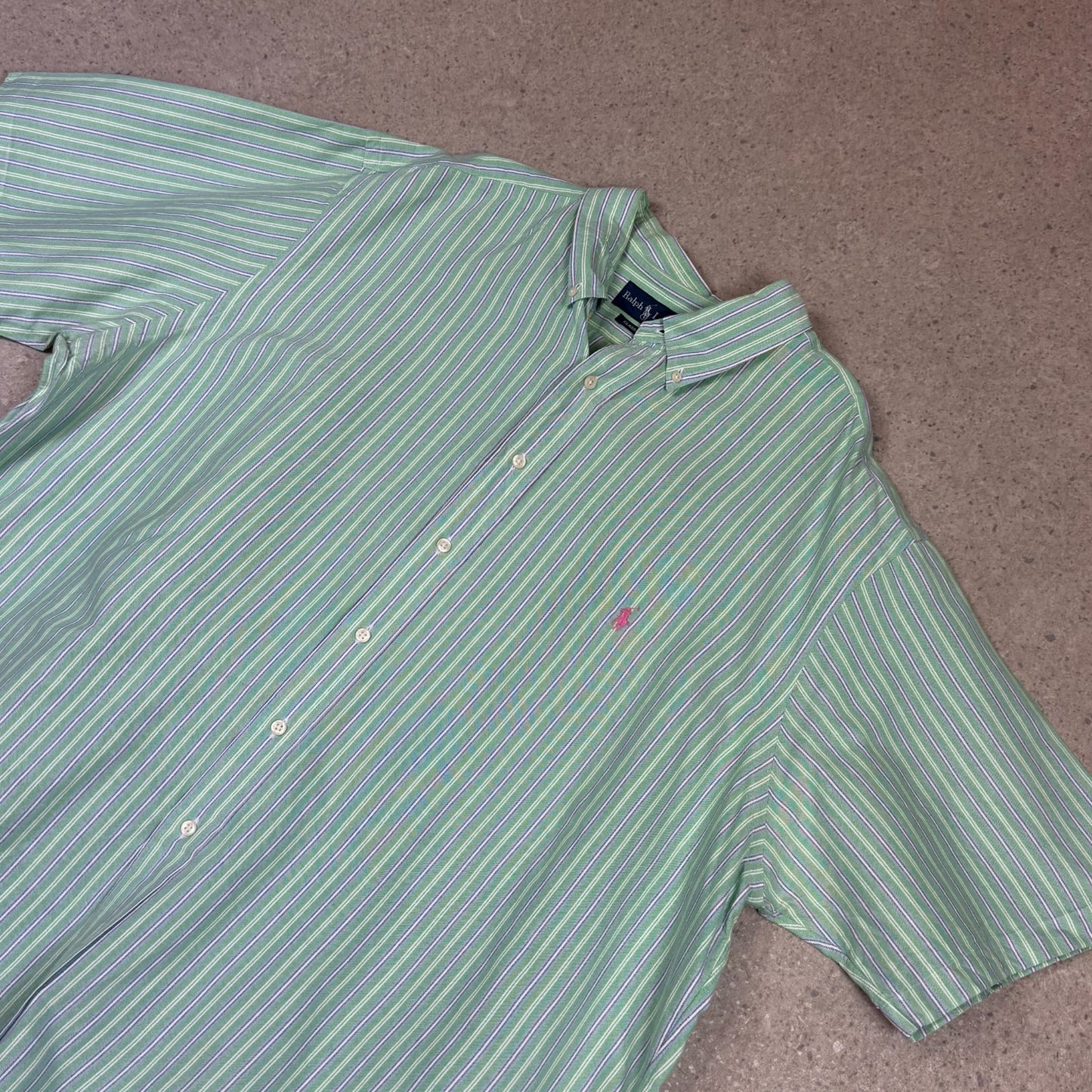 Ralph Lauren Shirt 2XLT Green White Stripe Short Sleeve