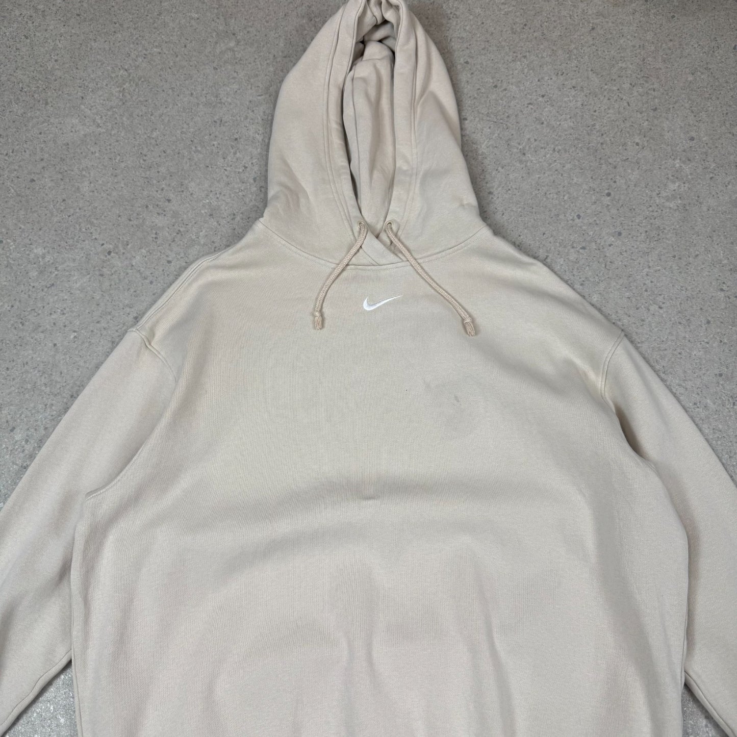 Nike centre Swoosh Hoodie Large Beige Embroidered Logo Boxy Fit Hooded