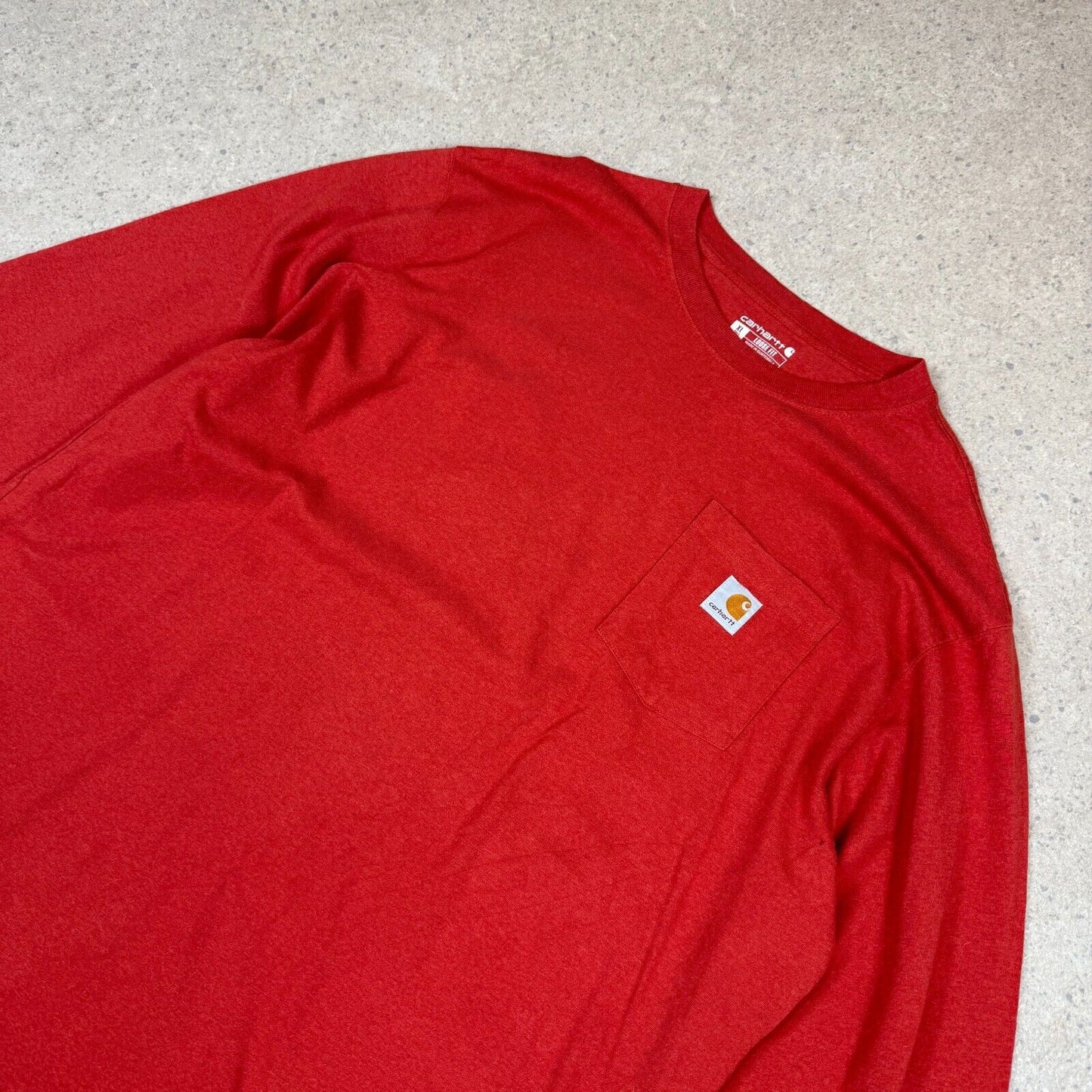Carhartt Long Sleeve XL Tall Orange Pocket Logo Cotton Oversized Fit