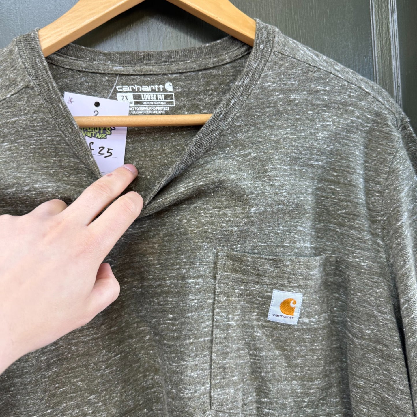 Carhartt T Shirt XL Khaki Speckled Colour Pocket Logo Relaxed Fit