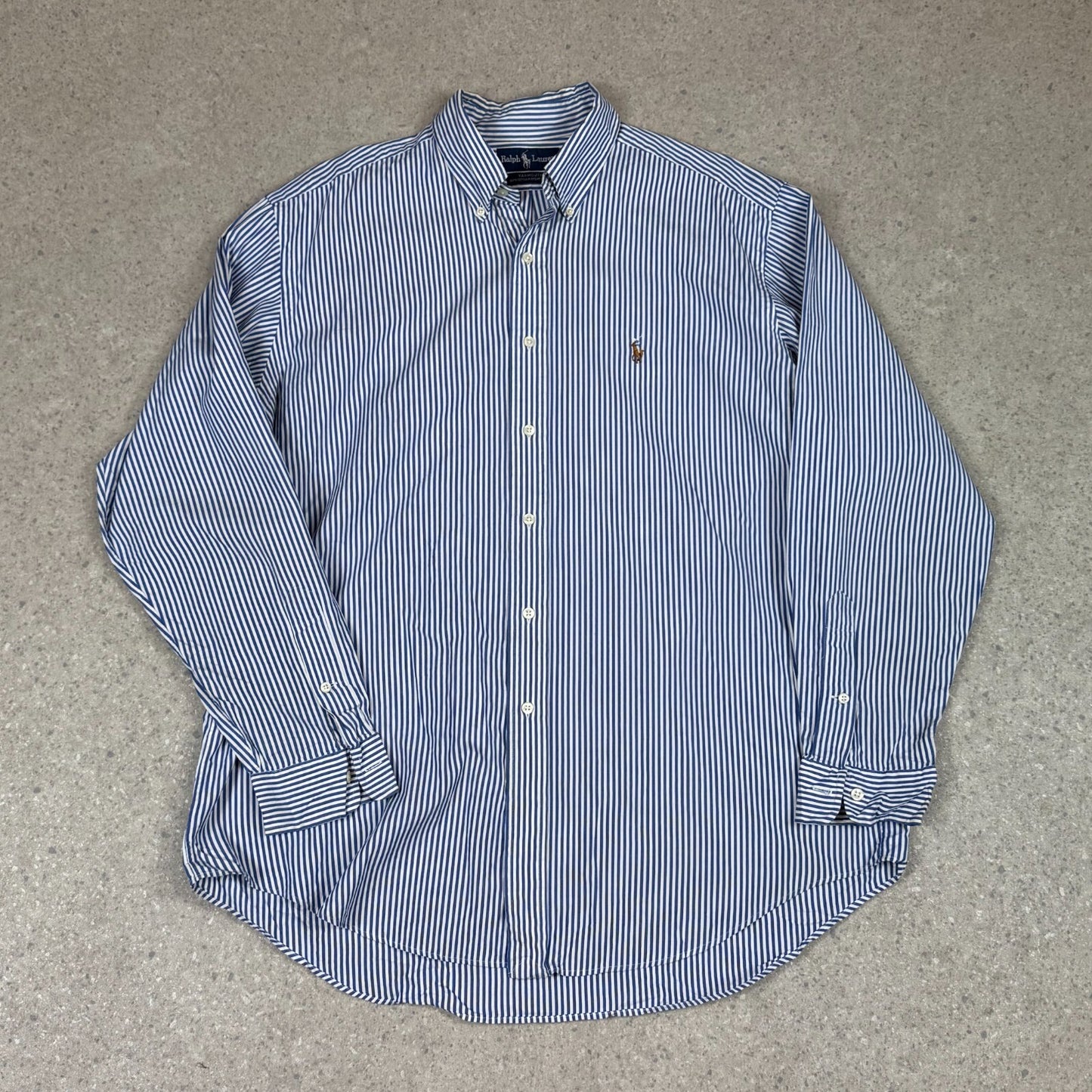 Ralph Lauren Yarmouth Shirt Large Blue White Striped Embroidered Logo
