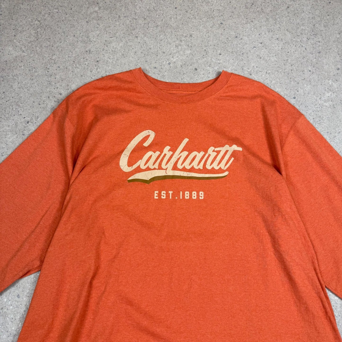 Carhartt Long Sleeve T Shirt 2XL Orange Loose Fit Spell Out Logo
